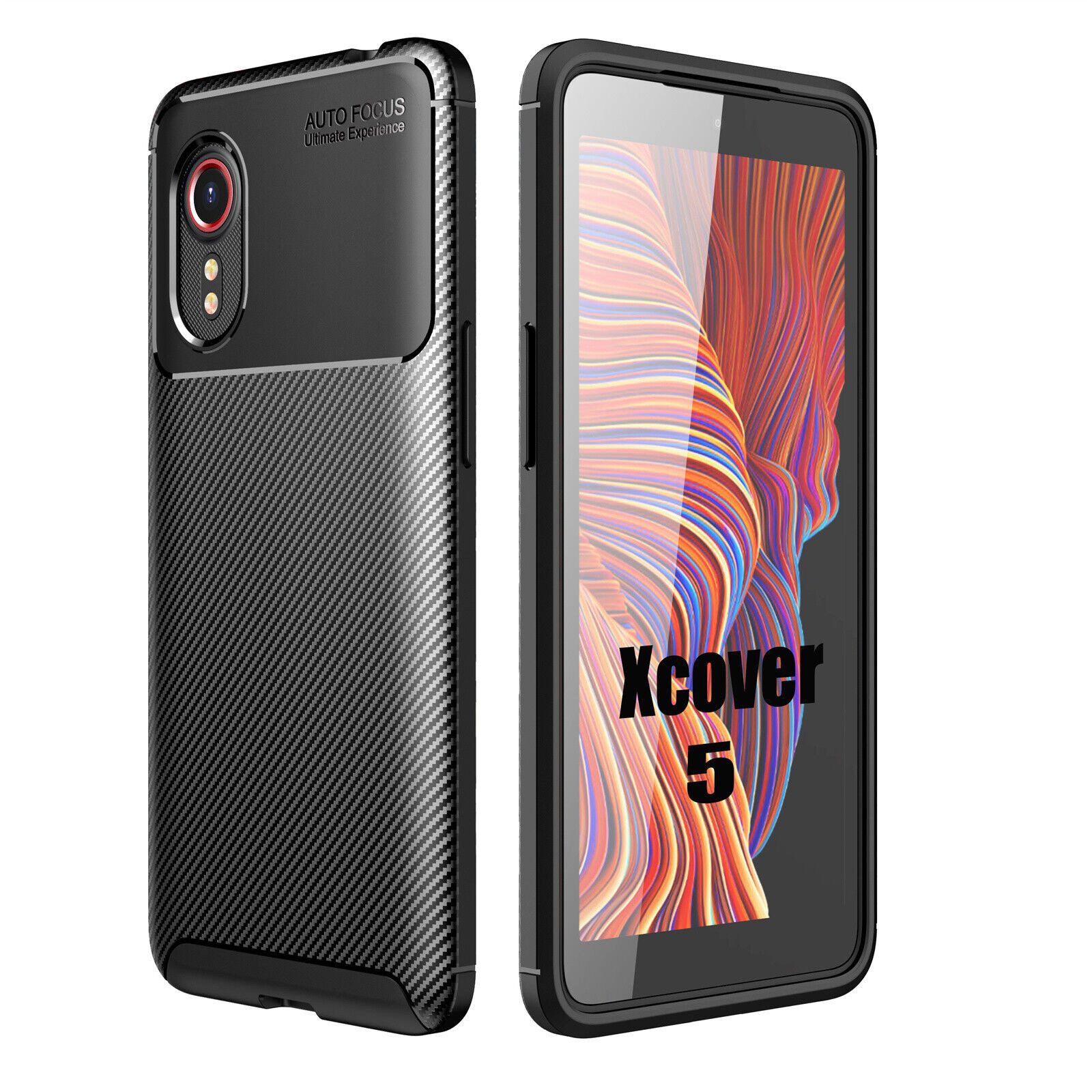 betterfon Handyhülle für Samsung Galaxy Xcover 5 Silikon Case TPU Bumper Schale Schwarz, Carbon-Look – stoßfestes Case mit Air-Cushion & Metall-Optik