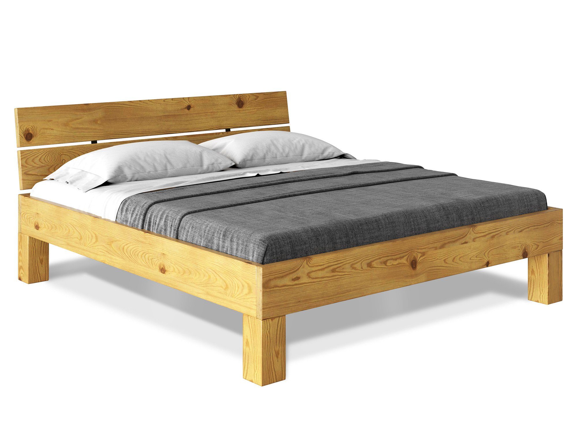Moebel-Eins Massivholzbett, CURBY 4-Fuß-Bett mit Kopfteil, Material  Massivholz, rustikale Altholzoptik, Fichte