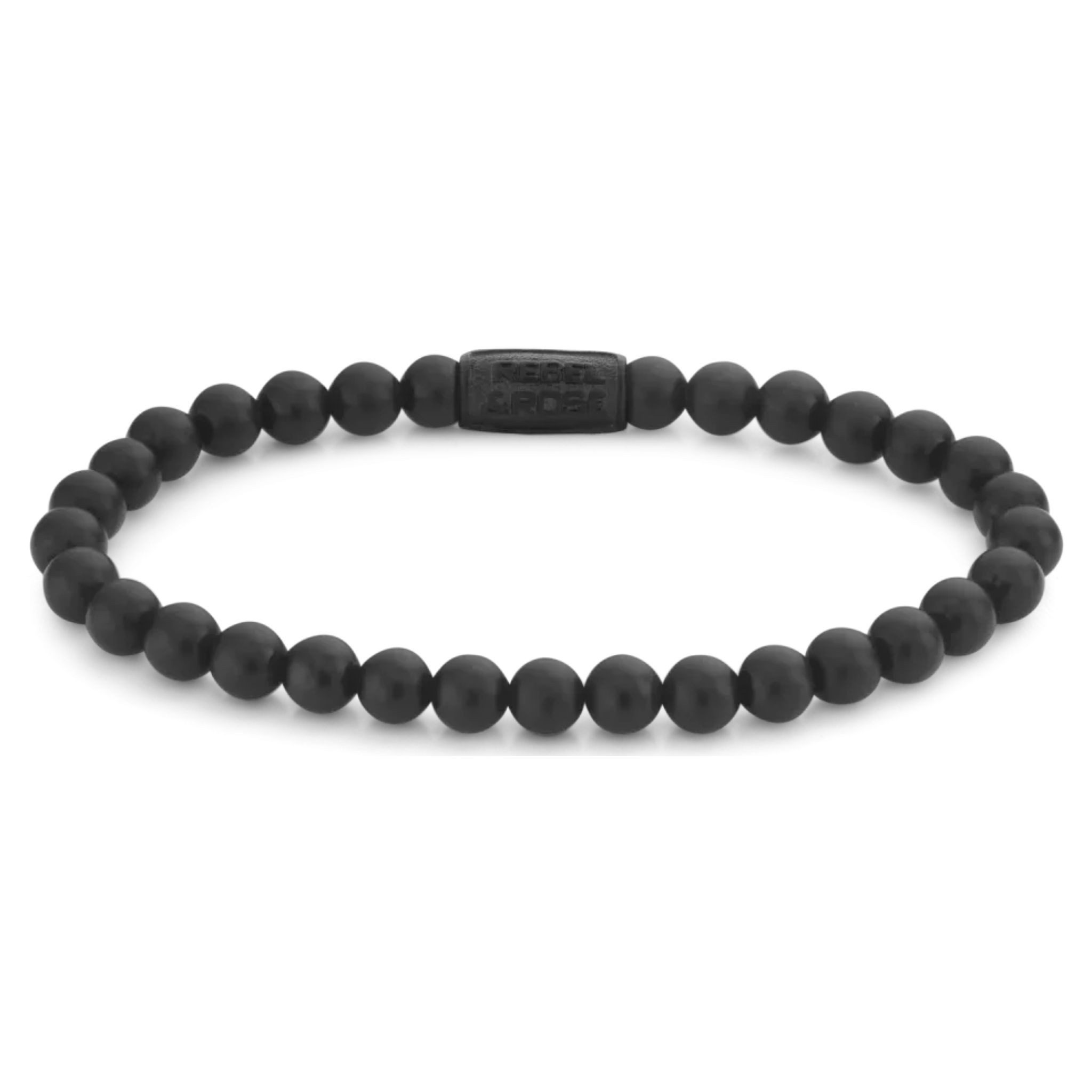 Rebel & Rose Armband Armband aus 6mm schwarzen Naturstein schwarzem Edelstahlverschluss