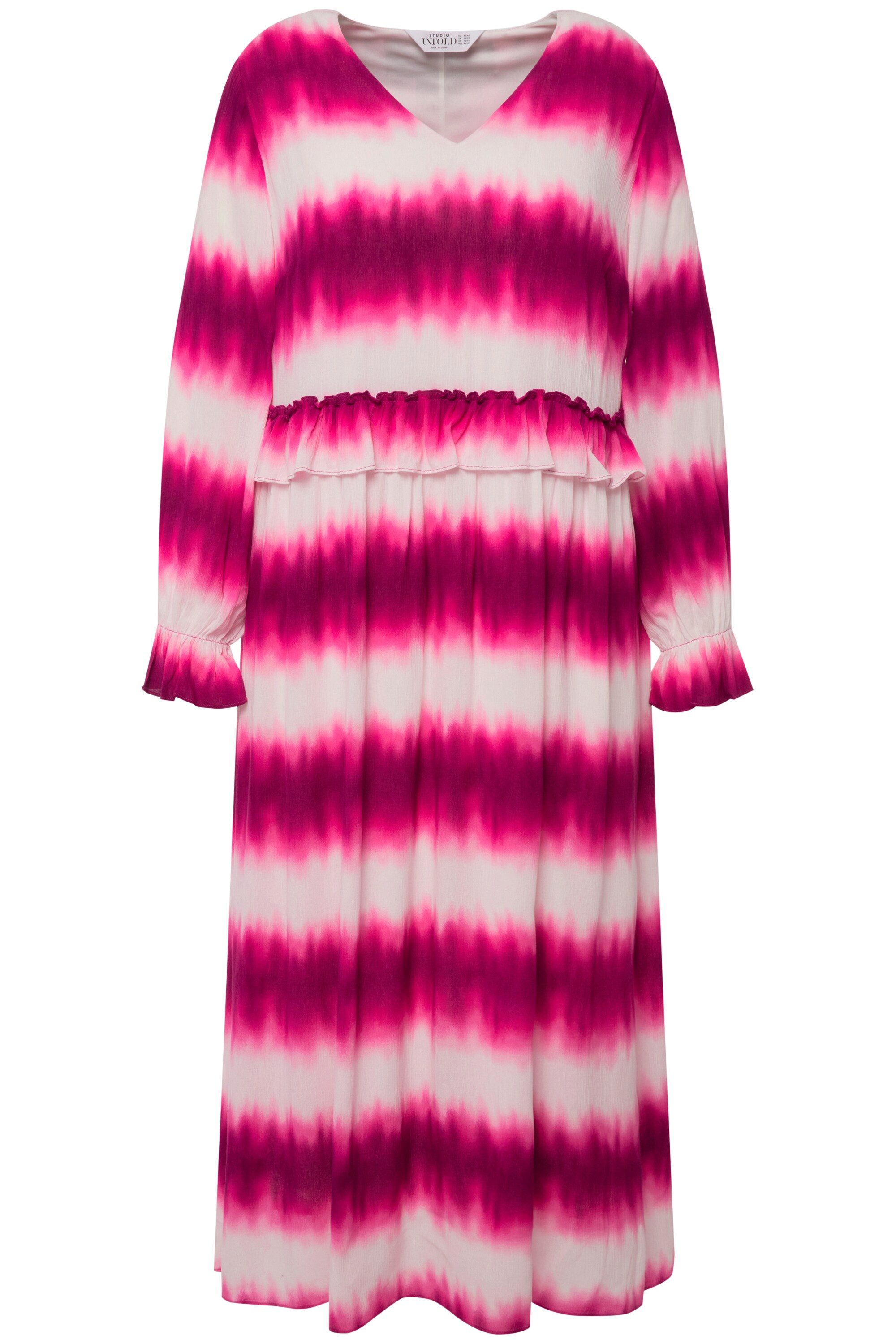 Maxikleid Maxikleid A-Line V-Ausschnitt Rüsche 3/4-Ärmel