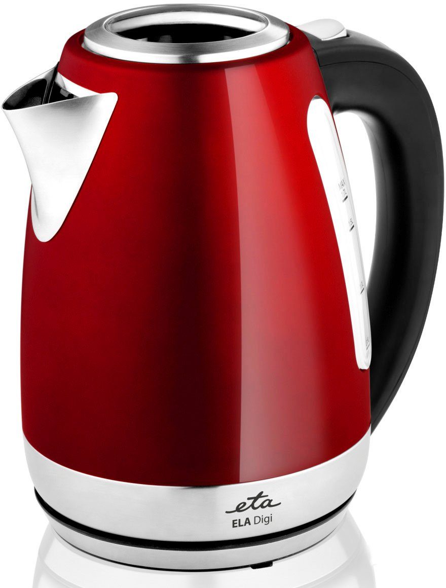 eta Wasserkocher ELA digi ETA959890010, 1,7 l, 2100 W, rot, Transparenter Deckel, Edelstahlausführung