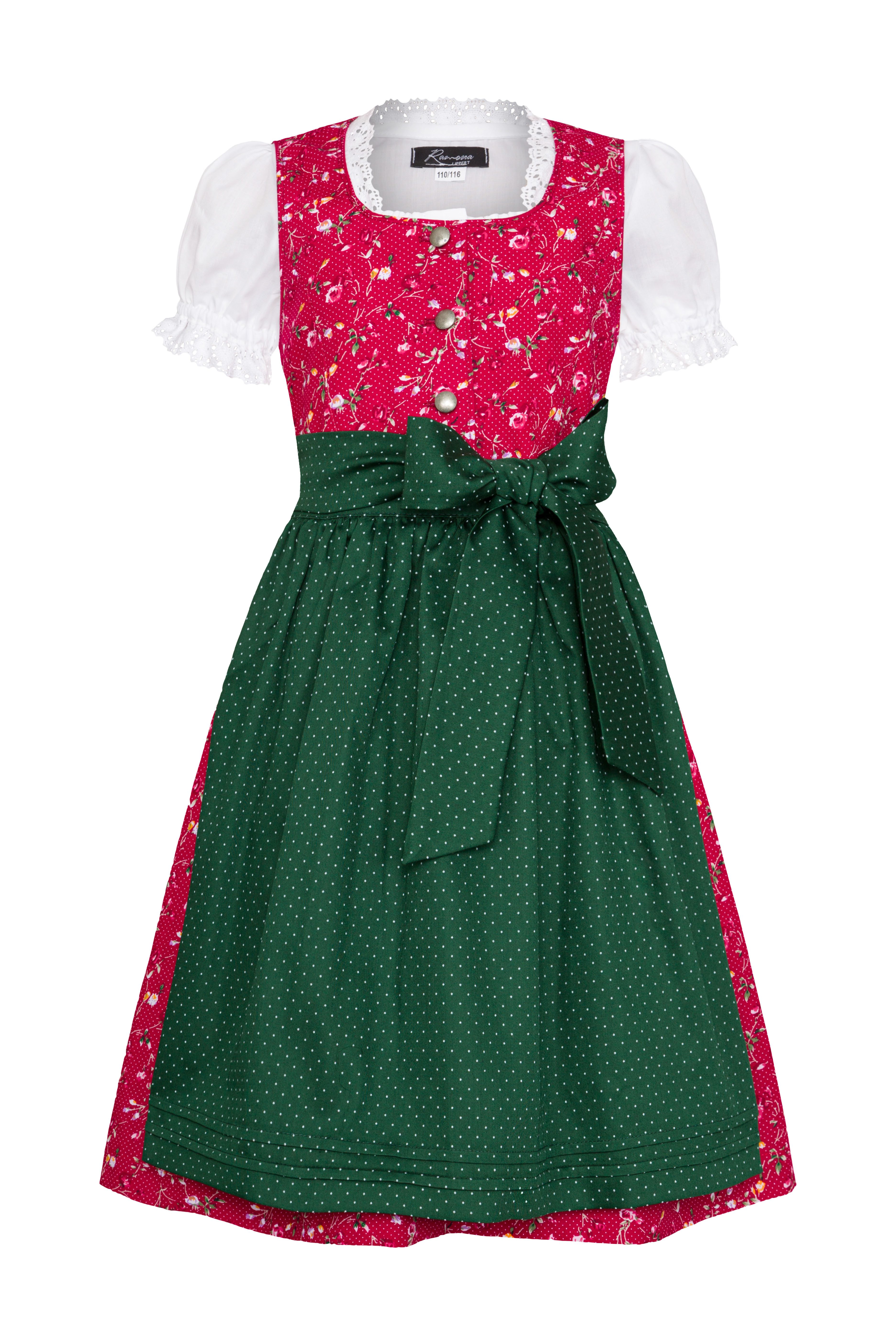 Ramona Lippert Dirndl Kinderdirndl Mariella Rot Blumenmuster 3-teilig mit Schürze & Bluse