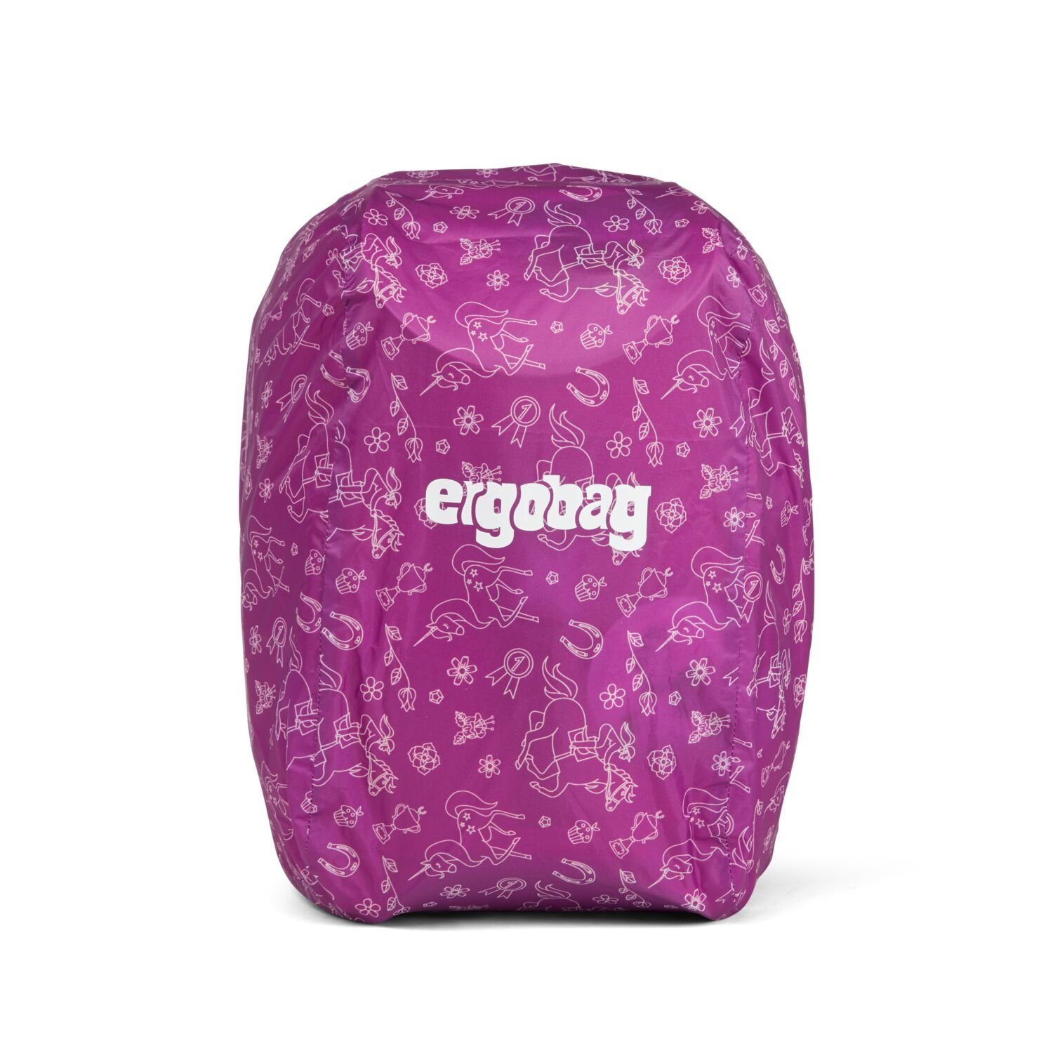 ergobag Schulranzen Regencape MINI, Pferde Lila (1 Stück), Regenhülle, reflektiert, NUR für Kinderrucksack