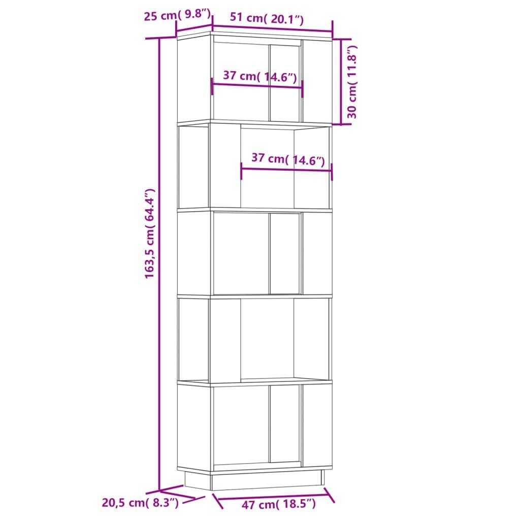 cm Natur 1-tlg. vidaXL Kiefer, Massivholz Bücherregal Bücherregal/Raumteiler 51x25x163,5