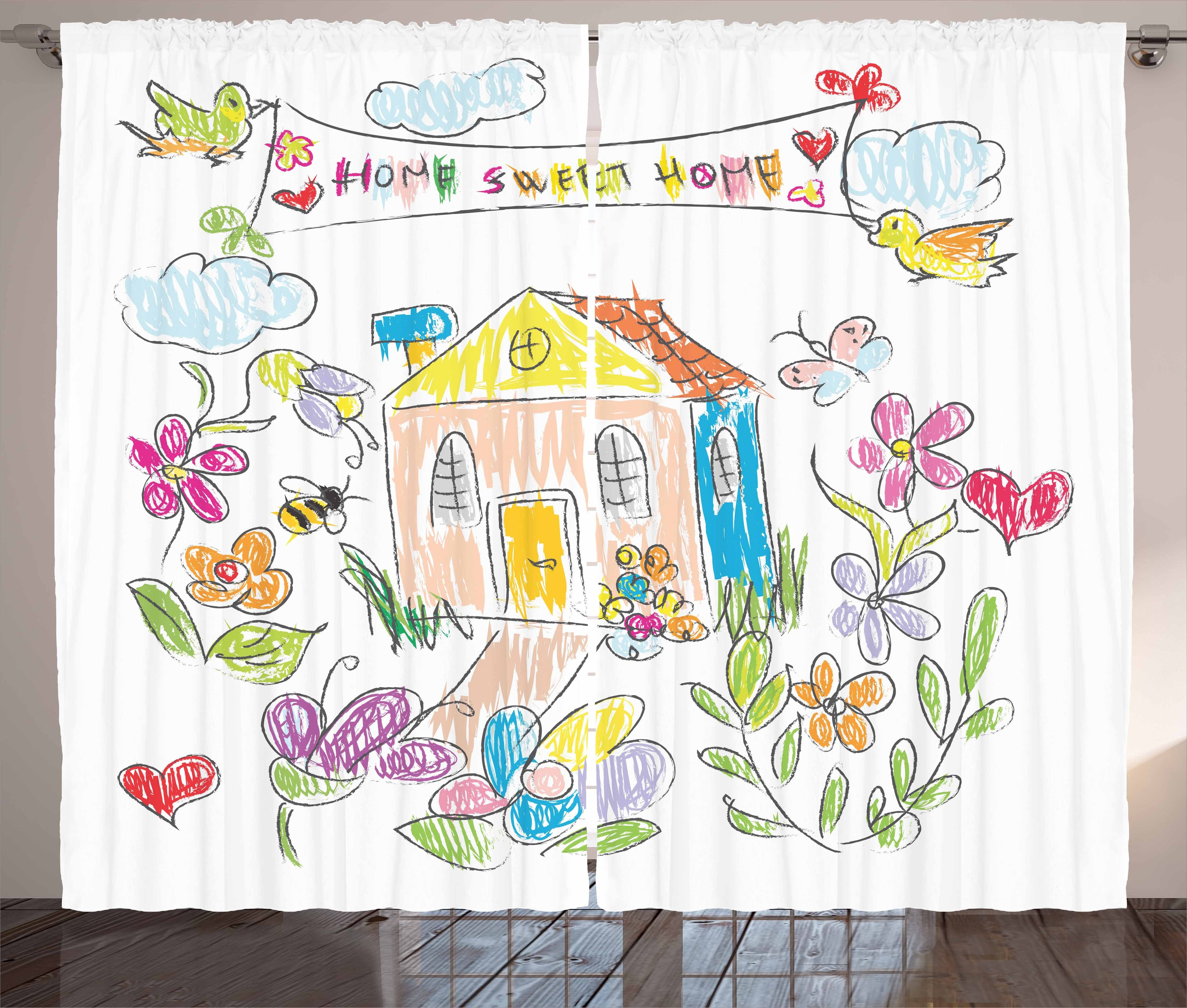 Kräuselband Childish Schlafzimmer Vorhang Heim, Abakuhaus, Gardine Glück mit Schlaufen und Trautes Doodle Haken, allein