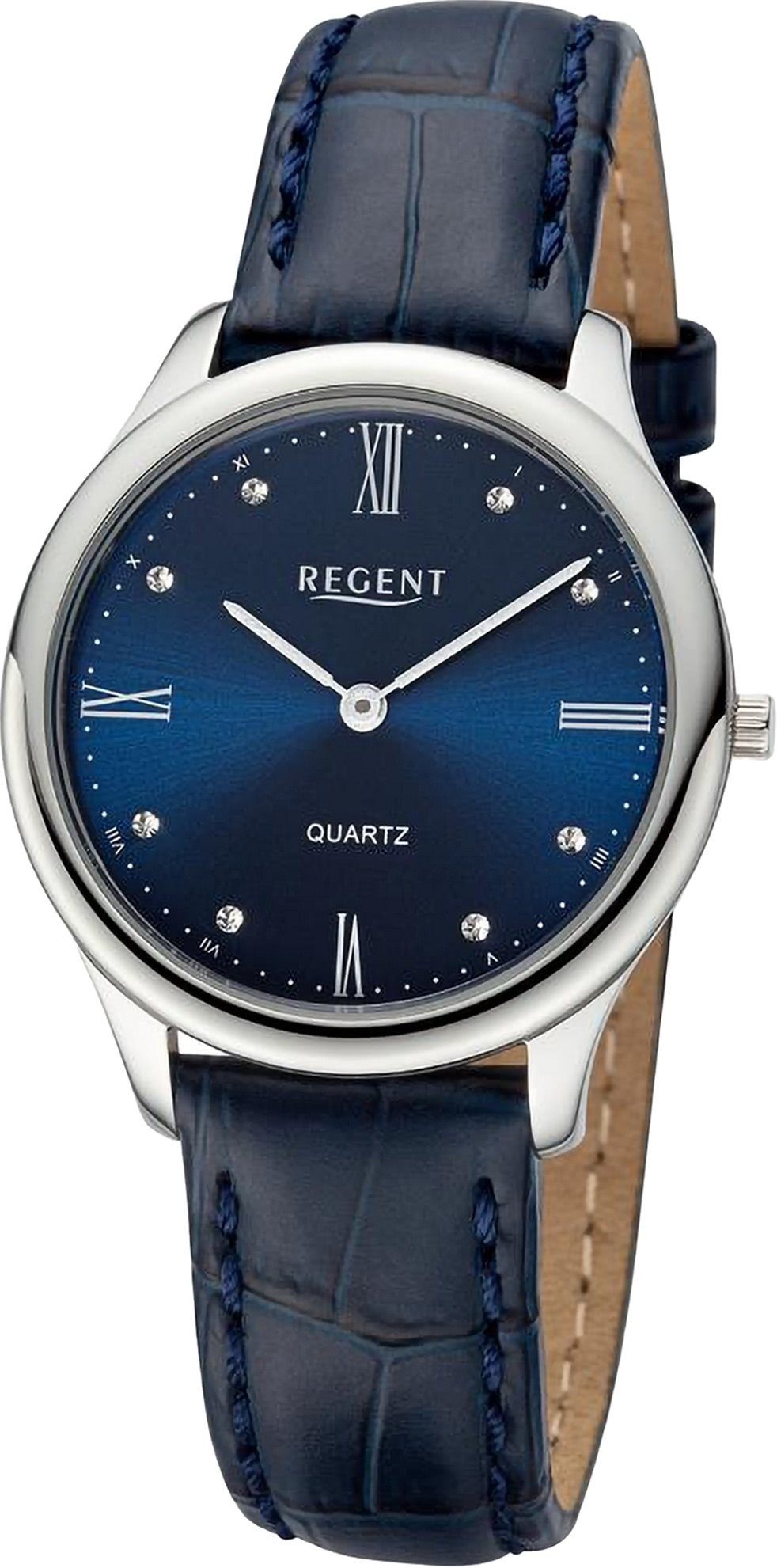 Regent Quarzuhr Regent Damen Armbanduhr Analog, Damen Armbanduhr rund, extra groß (ca. 33mm), Lederarmband