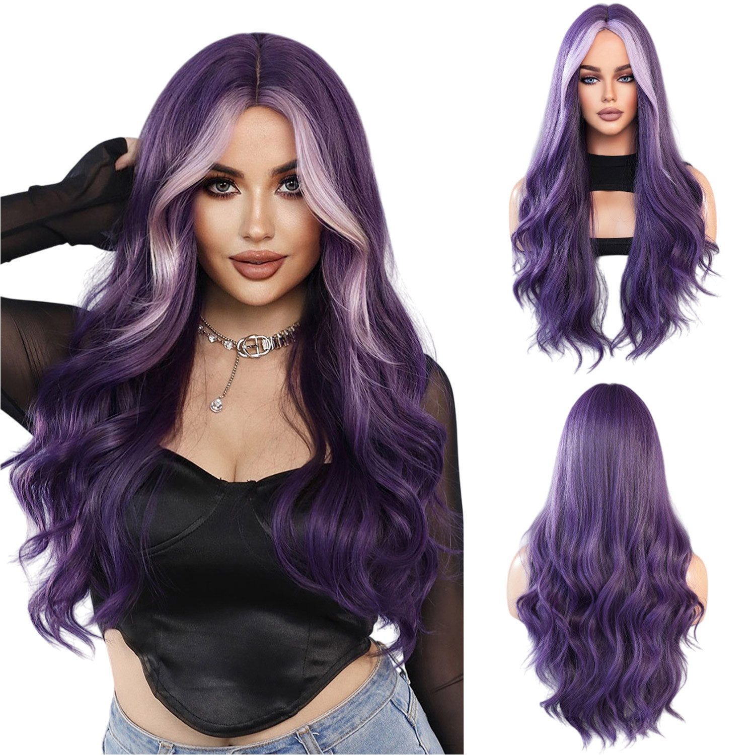 Refttenw Kunsthaarperücke Kunsthaarperücke,Lange Haare Locken,Toupet,Perücken für Frauen,70cm