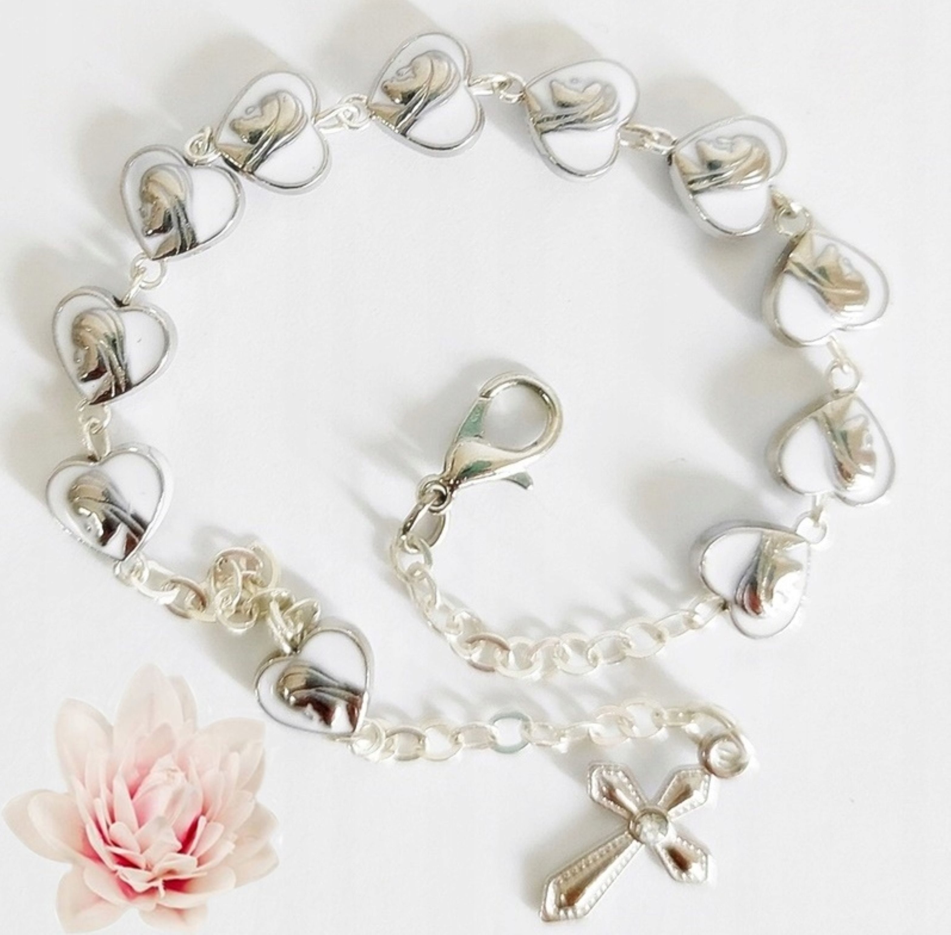 Festivalartikel Schmuckset Rosenkranz Armband Zehner mit Herzperlen & Maria – 4 Farben (1-tlg)
