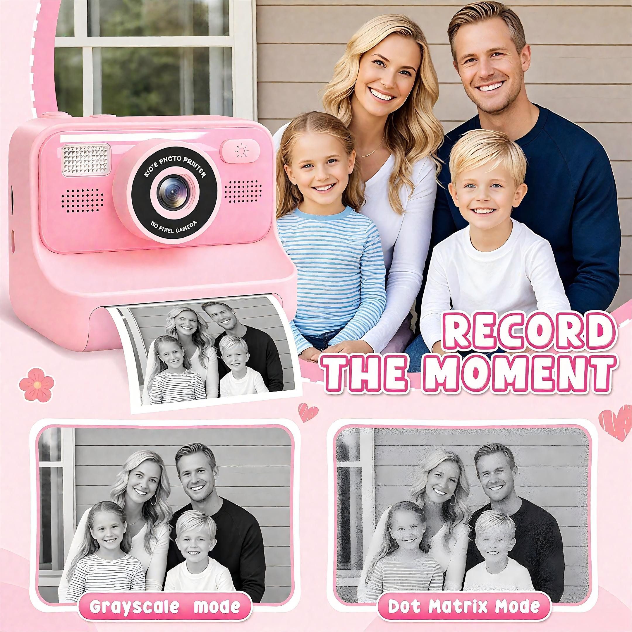 POPOLIC 1080P Kinderkamera - Selfie Digitalkamera Kinder mit 32GB Sofortbildkamera (inkl. Rosa, Geburtstagsgeschenk Spielzeug ab 3-11 Jahre Mädchen Jungen)