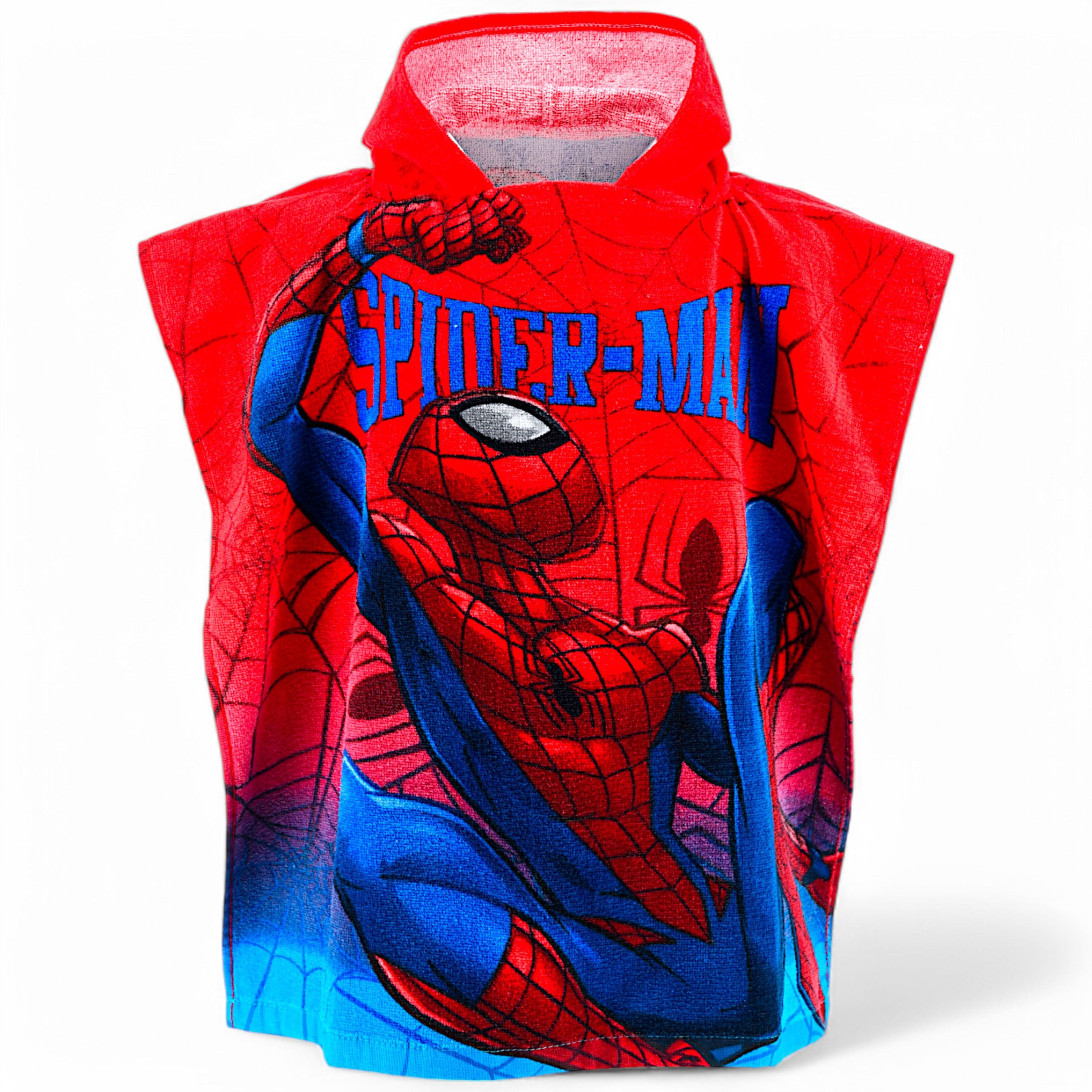 Spiderman Badeponcho Marvel, Baumwolle, mit Kapuze, Kinder Kapuzenhandtuch 55 x 110 cm