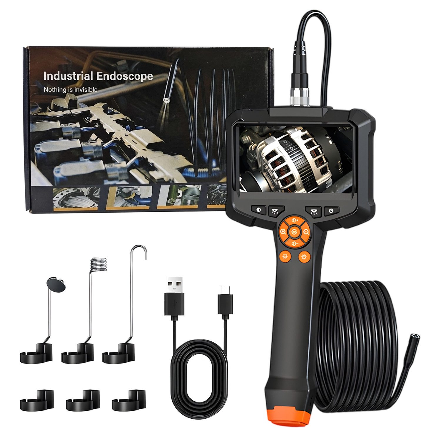 AKKEE Endoskopkamera mit Licht, 8mm IP67 wasserdichte Endoskop Inspektionskamera (16.5FT/5M Halbstarres Kabel, 1080P HD Rohrkamera 4.3" IPS Bildschirm Inspektionskamera)