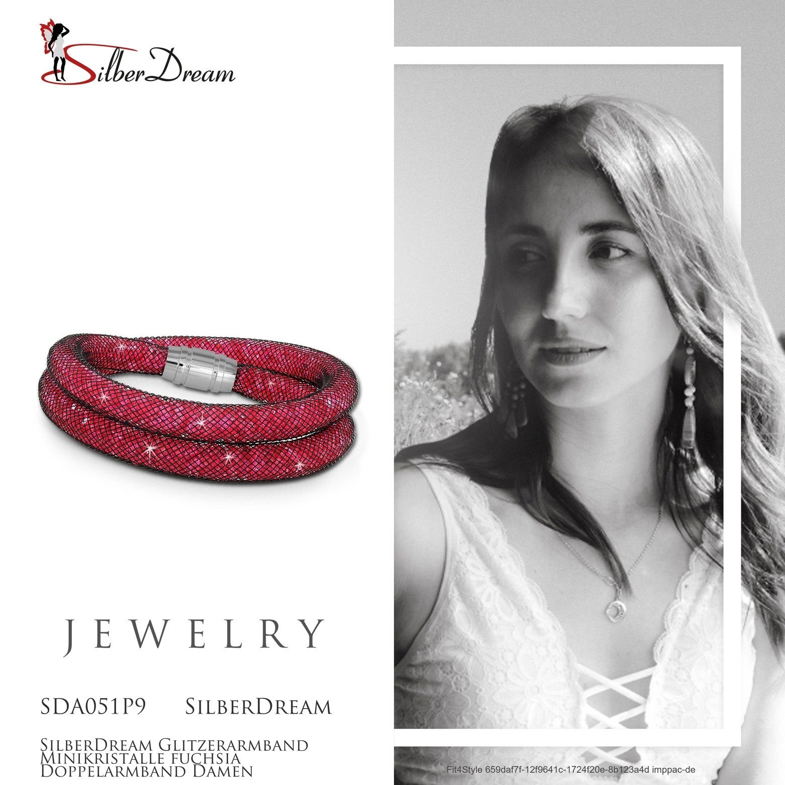 Damenarmband Armband rot Arm-Schmuck rot, Edelstahlarmband Edelstahl-Verschluss, SilberDream SilberDream (Armband), fuchsiafarben mit Farbe: