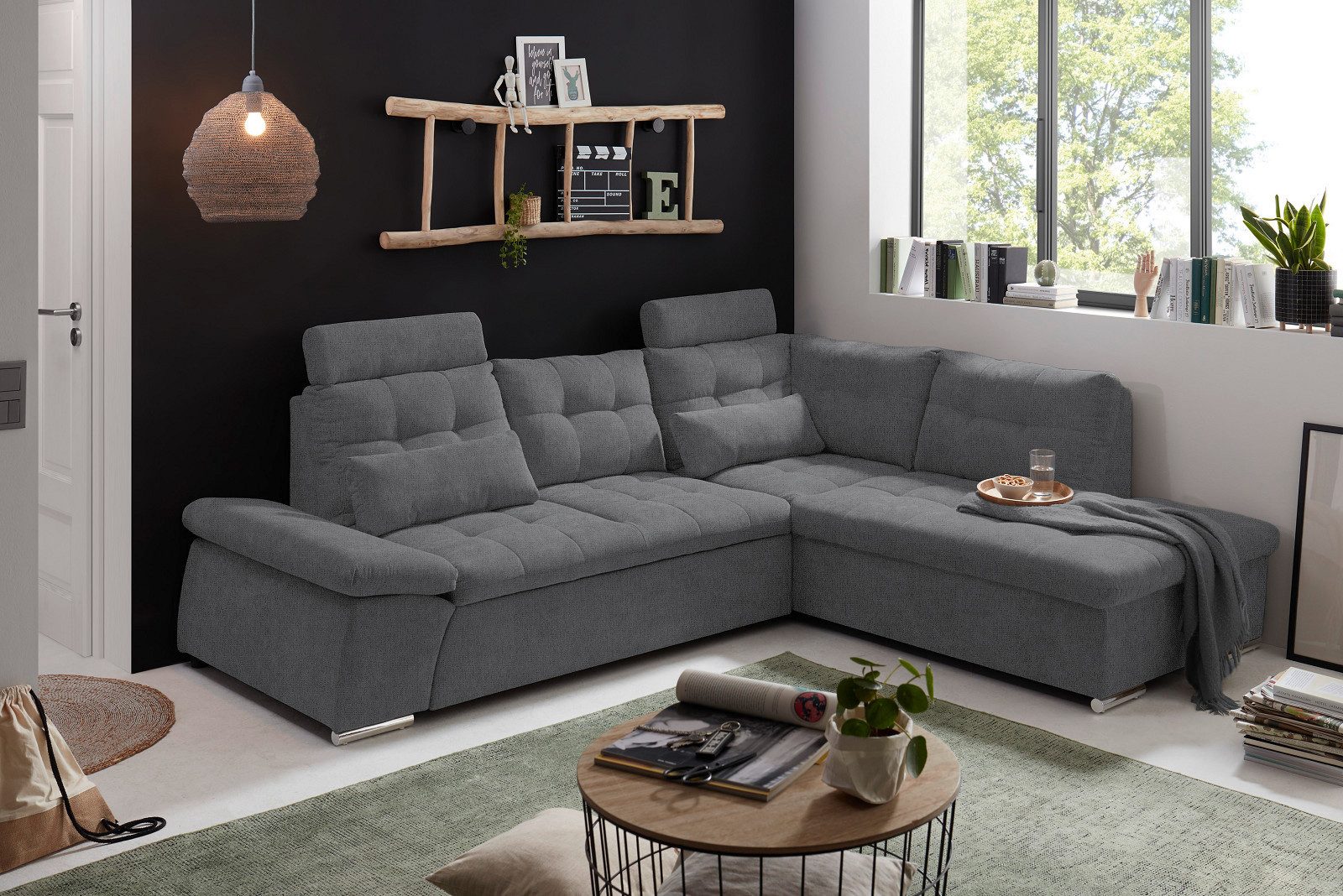 ED EXCITING DESIGN Ecksofa Jakarta, mit Schlaffunktion, verstellbarer Armlehne, 2 Kopfstützen