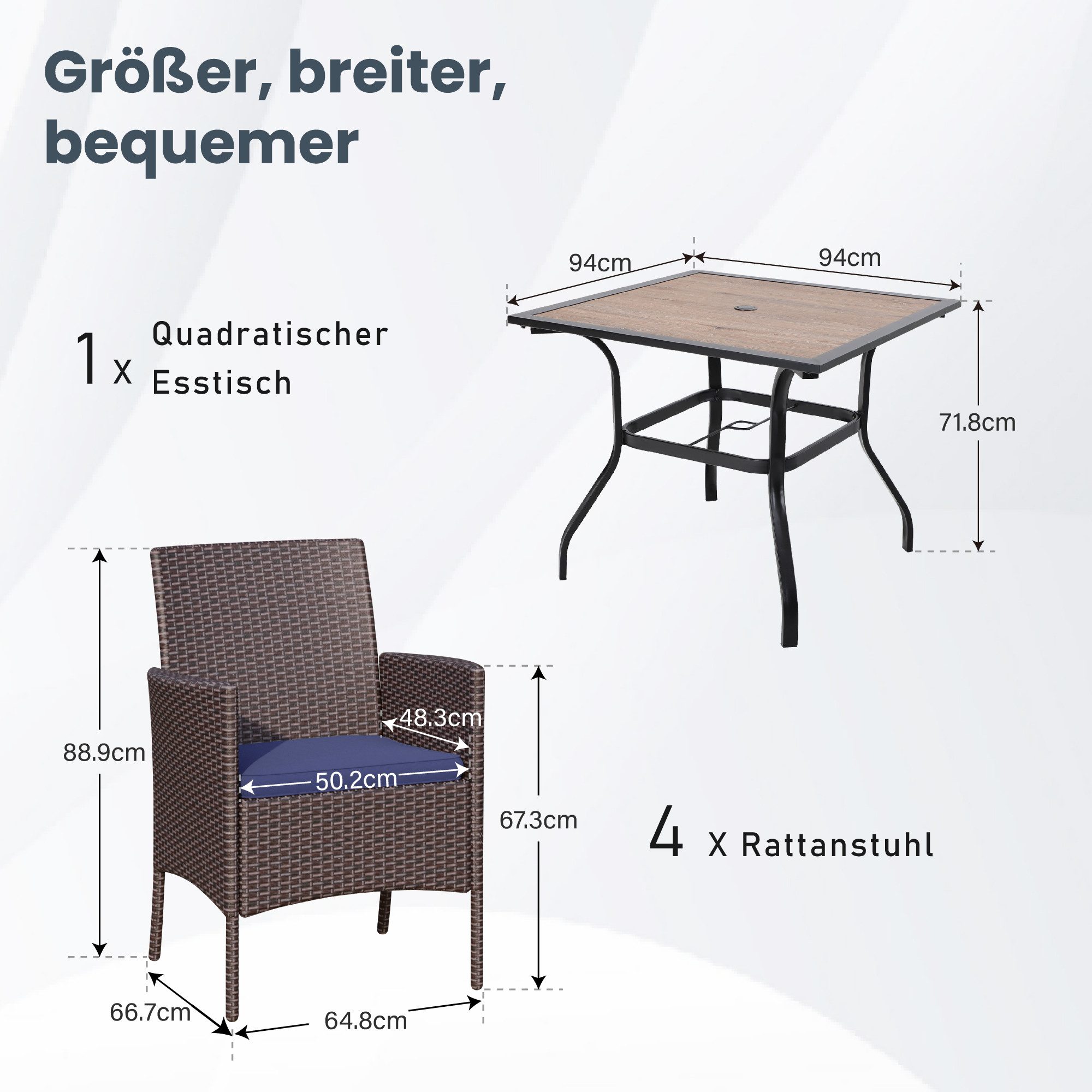 PHI VILLA Garten-Essgruppe, (94cm Quadratischer Gartentisch günstig online kaufen