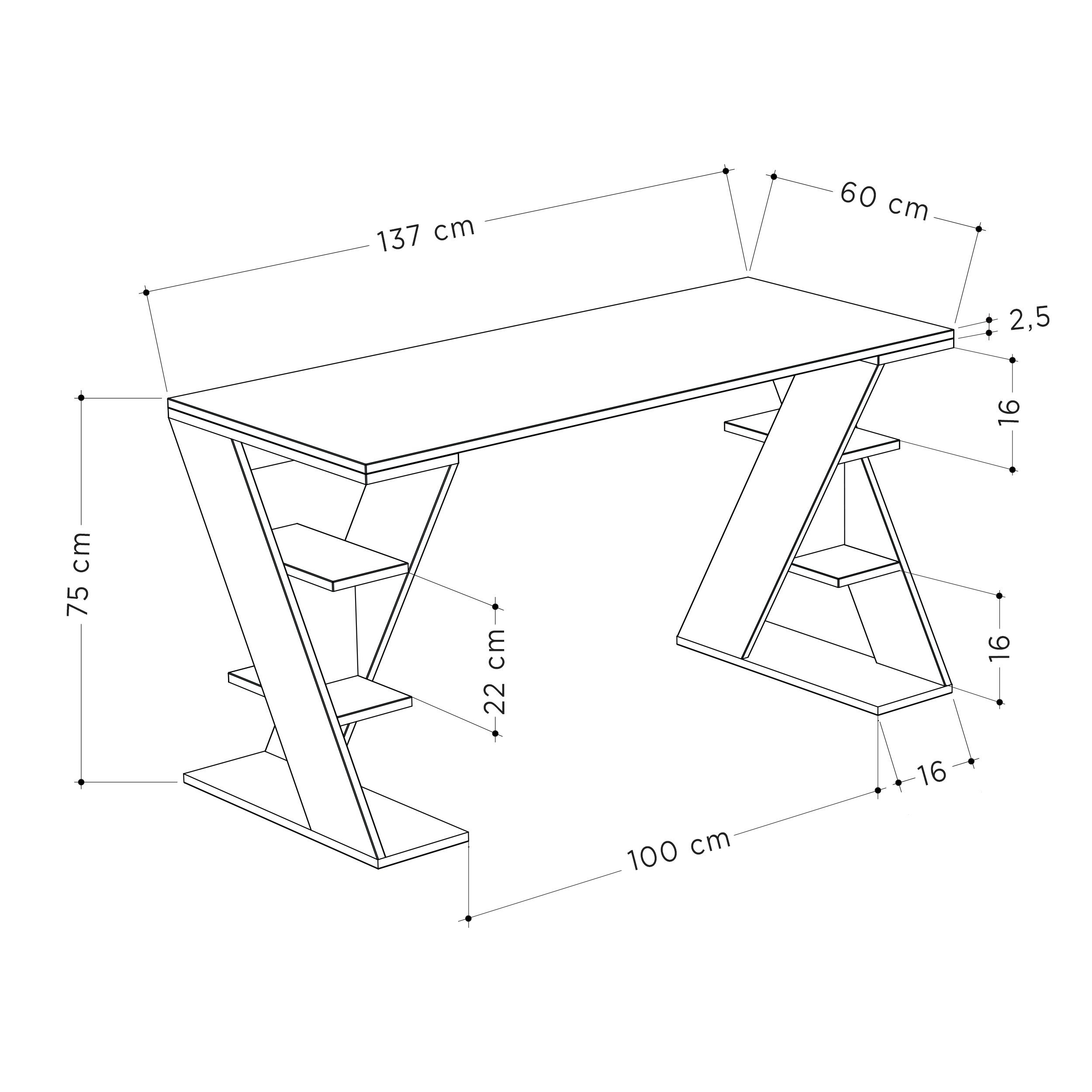 Decortie Schreibtisch Papillon (1 Tisch), Moderner Schreibtisch Mit Bücherregal, 137 x 60 x 75 cm