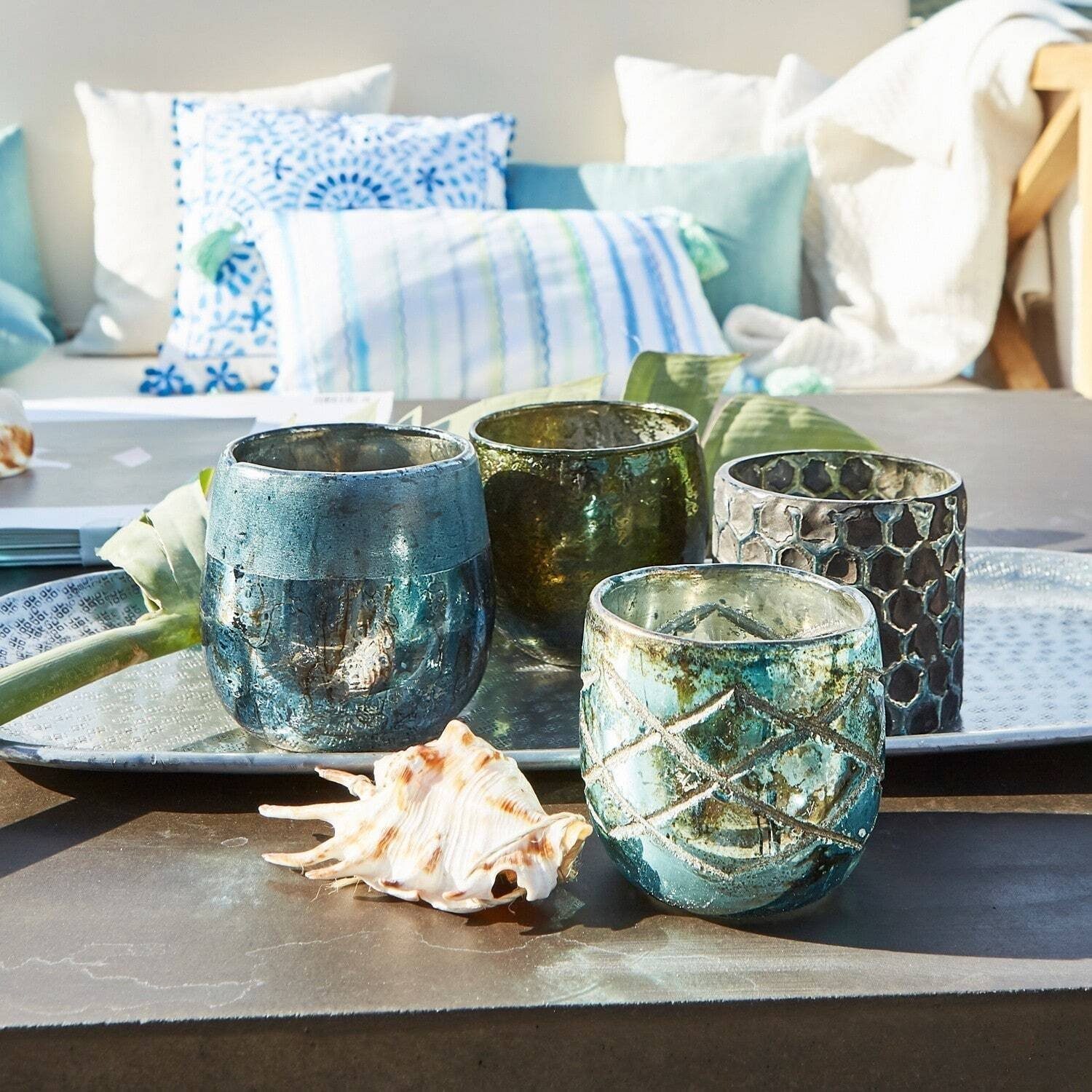 Mirabeau Windlicht Windlicht 4er Set Marine blau/grün (4er Set, 4er Set)