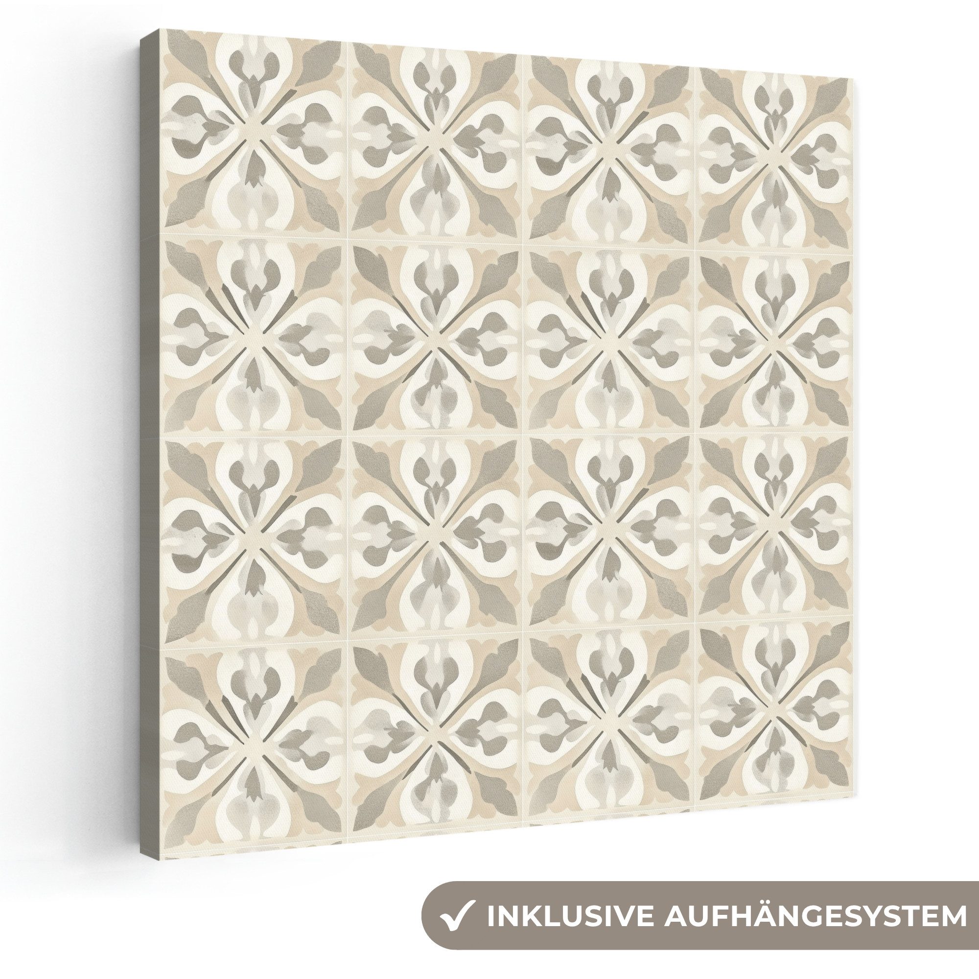 OneMillionCanvasses® Leinwandbild Fliese - Motiv - Beige, Fotodruck (1 St), Wandbild, Deko Schlafzimmer Wohnzimmer Flur 20x20 cm