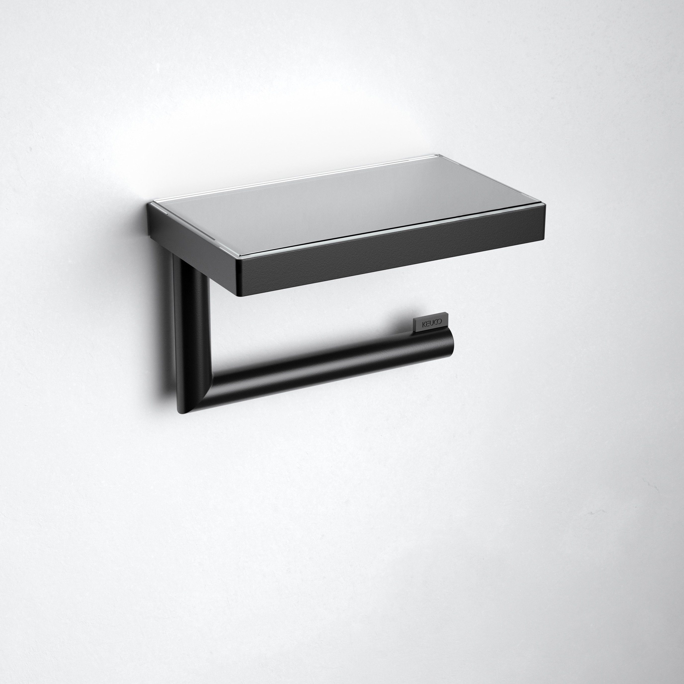 Keuco Держатели для туалетной бумаги REVA (Vormontiert), aus Metall zum Kleben, schwarz matt, Ablage, Anti-Rutsch-Einlage