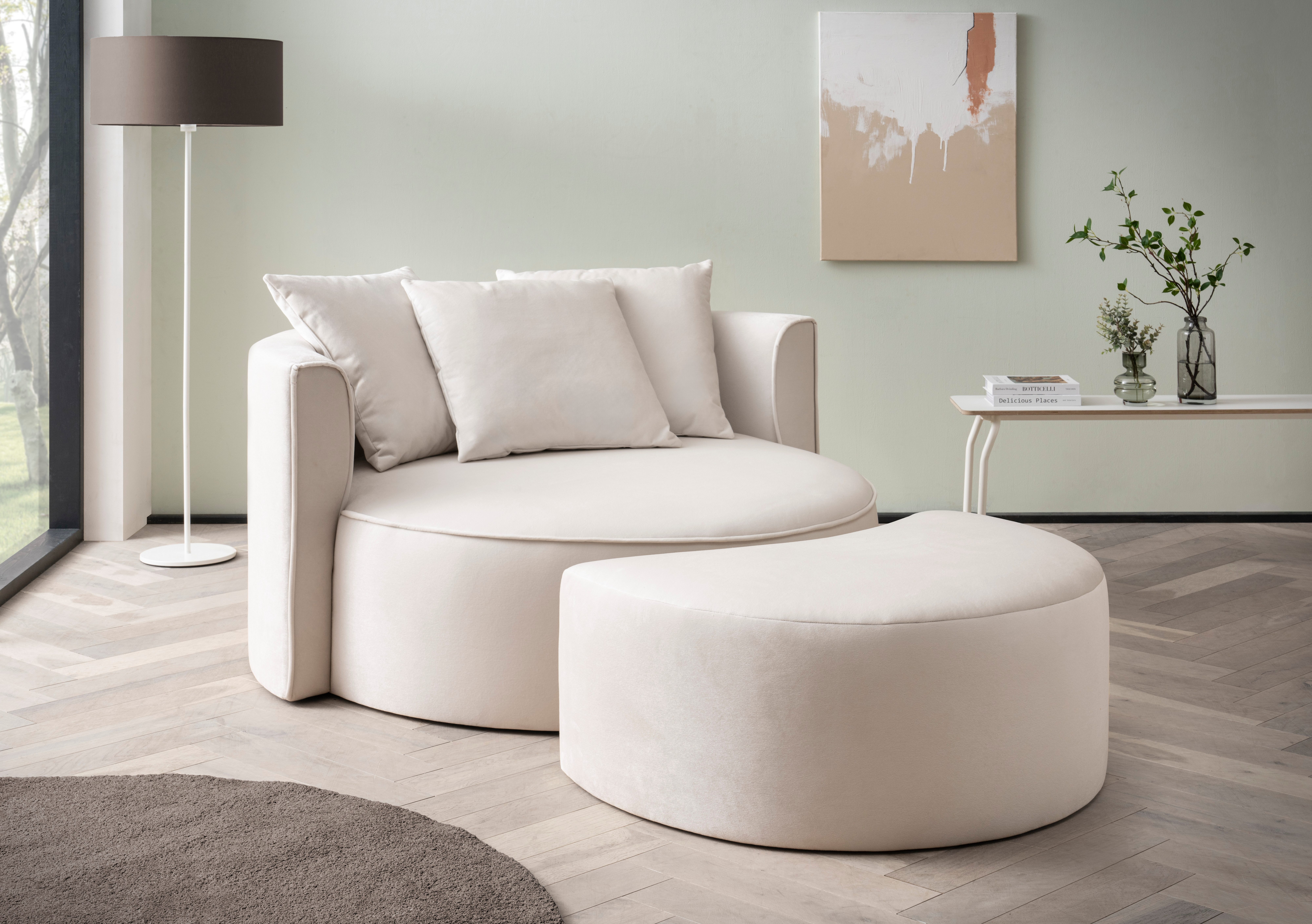 LeGer Home by Lena Gercke XXL-Sessel ISALIE, Rundsessel mit Hocker, Lesesessel, Loveseat, Big-Sessel (Set), trendige Stoffe, 3 Zierkissen, große Sitzfläche, Cord, Samt, Bouclé
