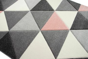Teppich Teppich Wohnzimmerteppich Dreieck rosa grau creme, Carpetia, rechteckig, Höhe: 13 mm