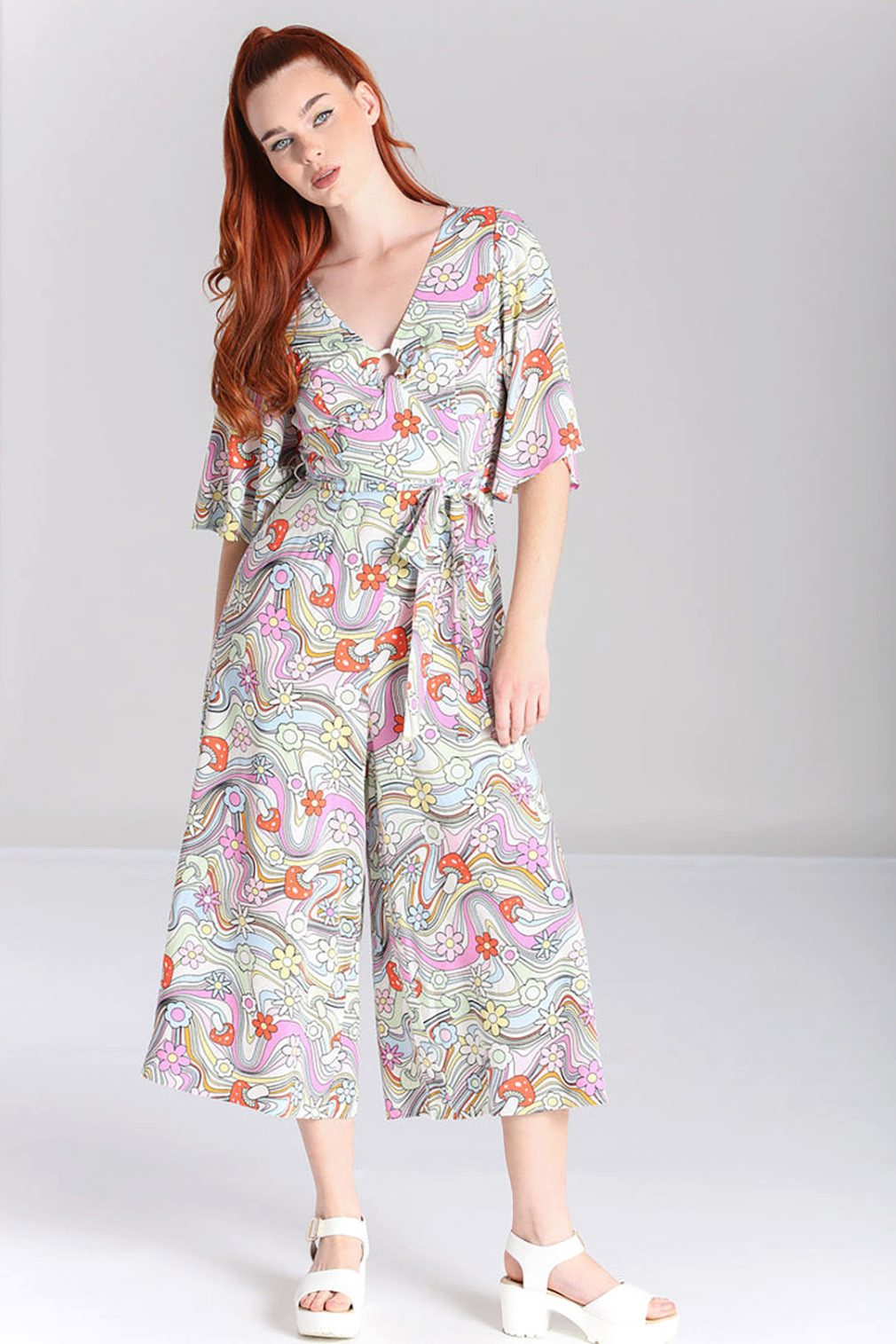 Hell Bunny Jumpsuit Happy daze Retro Vintage 60er 70er Blumen Playsuit Over günstig online kaufen