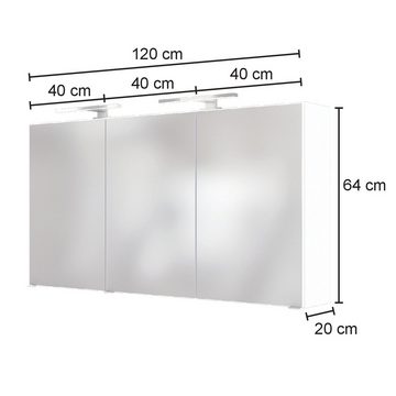 Lomadox Spiegelschrank LOUROSA-03 Badschrank Spiegel Badmöbel 3D LED 120 cm graphit grau, 120/66/20 cm