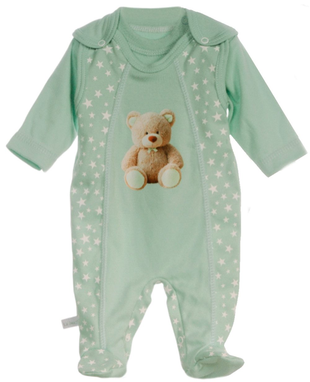 La Bortini Strampler Erstlingsset Stramplerhose Langarmshirt in Mintgrün mit Bär unisex (Set, für Mädchen und Jungen, Anzug 2-tlg) aus Baumwolle, 44 50 56 62 68 74, neutral