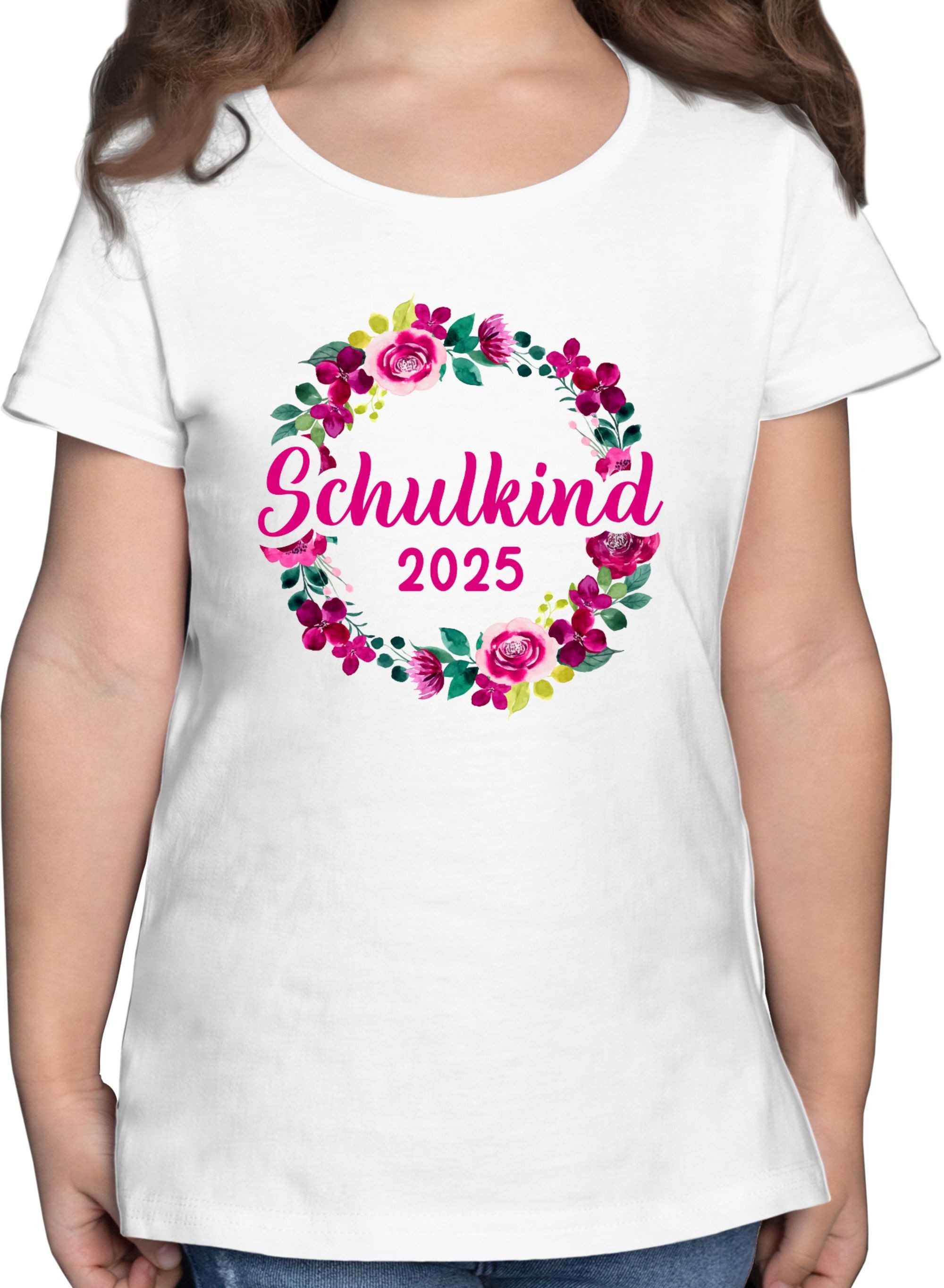 Shirtracer T-Shirt Schulkind 2025 Blumenkranz Einschulung Mädchen