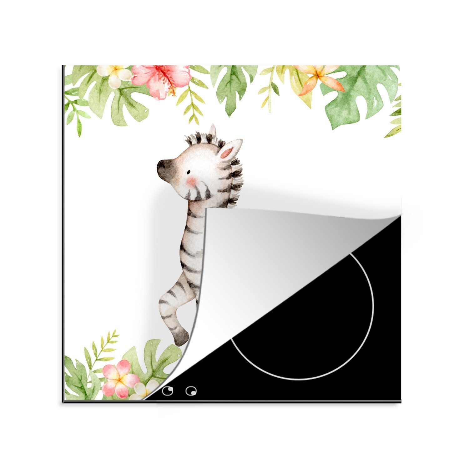 MuchoWow Herdblende-/Abdeckplatte Aquarellfarbe Ceranfeldabdeckung, für Dschungel, Zebra Arbeitsplatte cm, tlg), - (1 küche Vinyl, - 78x78