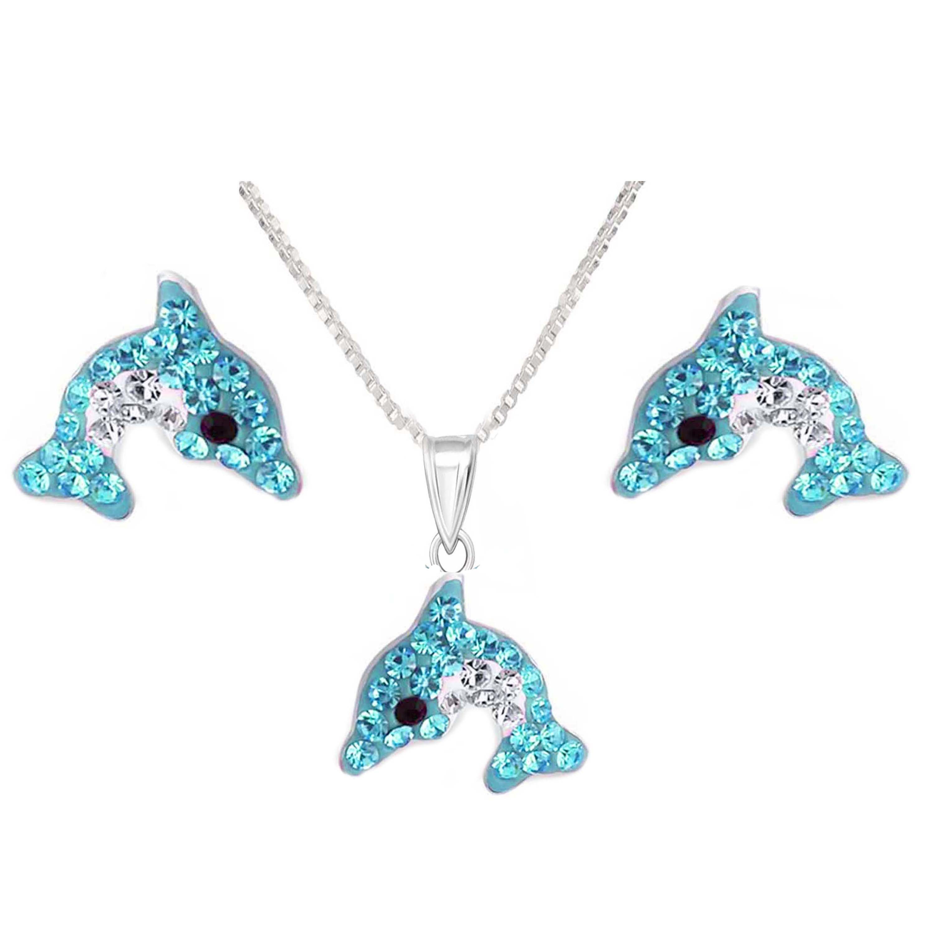 schmuck23 Paar Ohrstecker Kinder Ohrringe Anhänger Kette Delfin 925 Silber  Mädchen Schmuckset, Mädchen Kinderschmuck echte Silberohrringe, Schicke  Ohrringe aus 925 Silber für Kinder und Mädchen