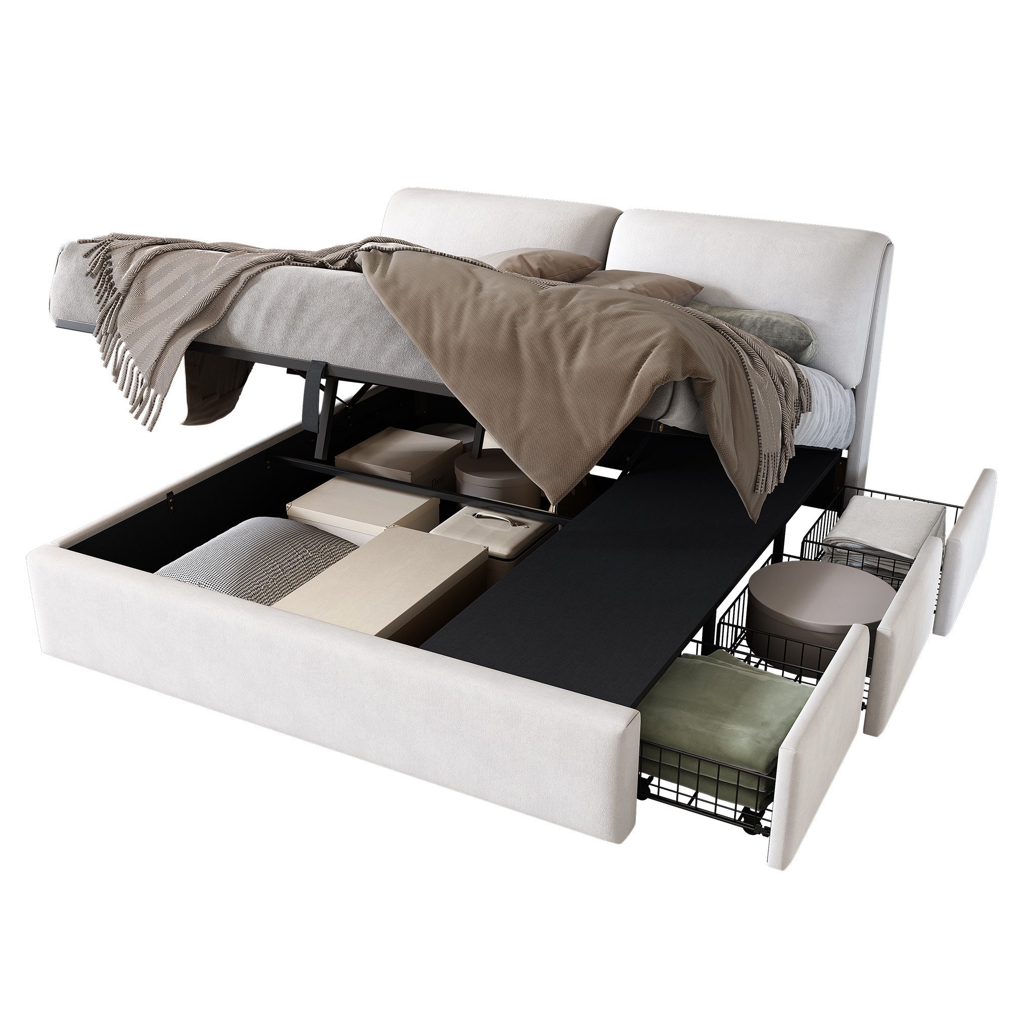 OKWISH Polsterbett Hydraulisches Bett (180*200cm, ohne Matratze), mit 3 Sch günstig online kaufen