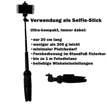 Yunteng Selfie-Stick Kombi aus Stativ und SelfieStick, mit Fernbedienung, ultrakompakt, 1m, inkl. Fernbedienung, Handyhalter, nur 200g / 20cm