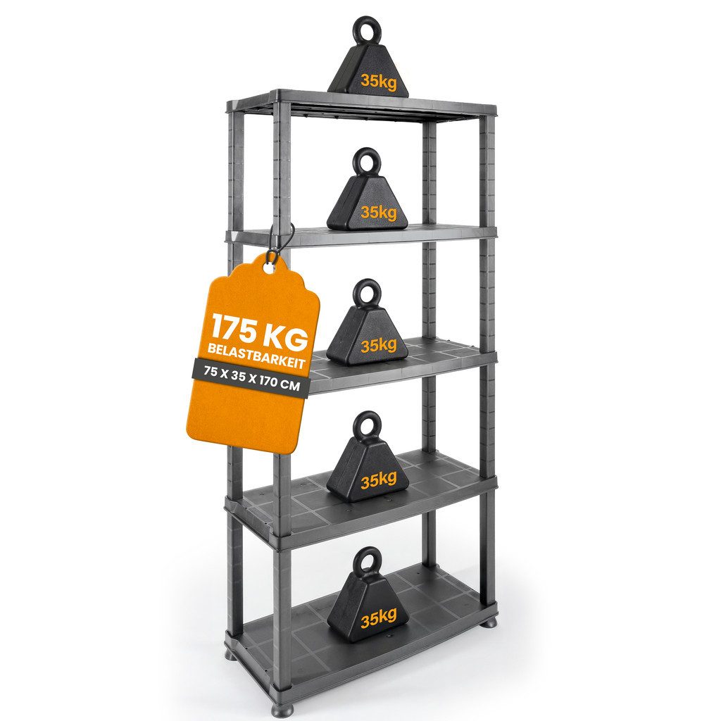 Kreher Schwerlastregal 'Evo' mit 5 Böden - aus Kunststoff - in Grau (Set wählbar)