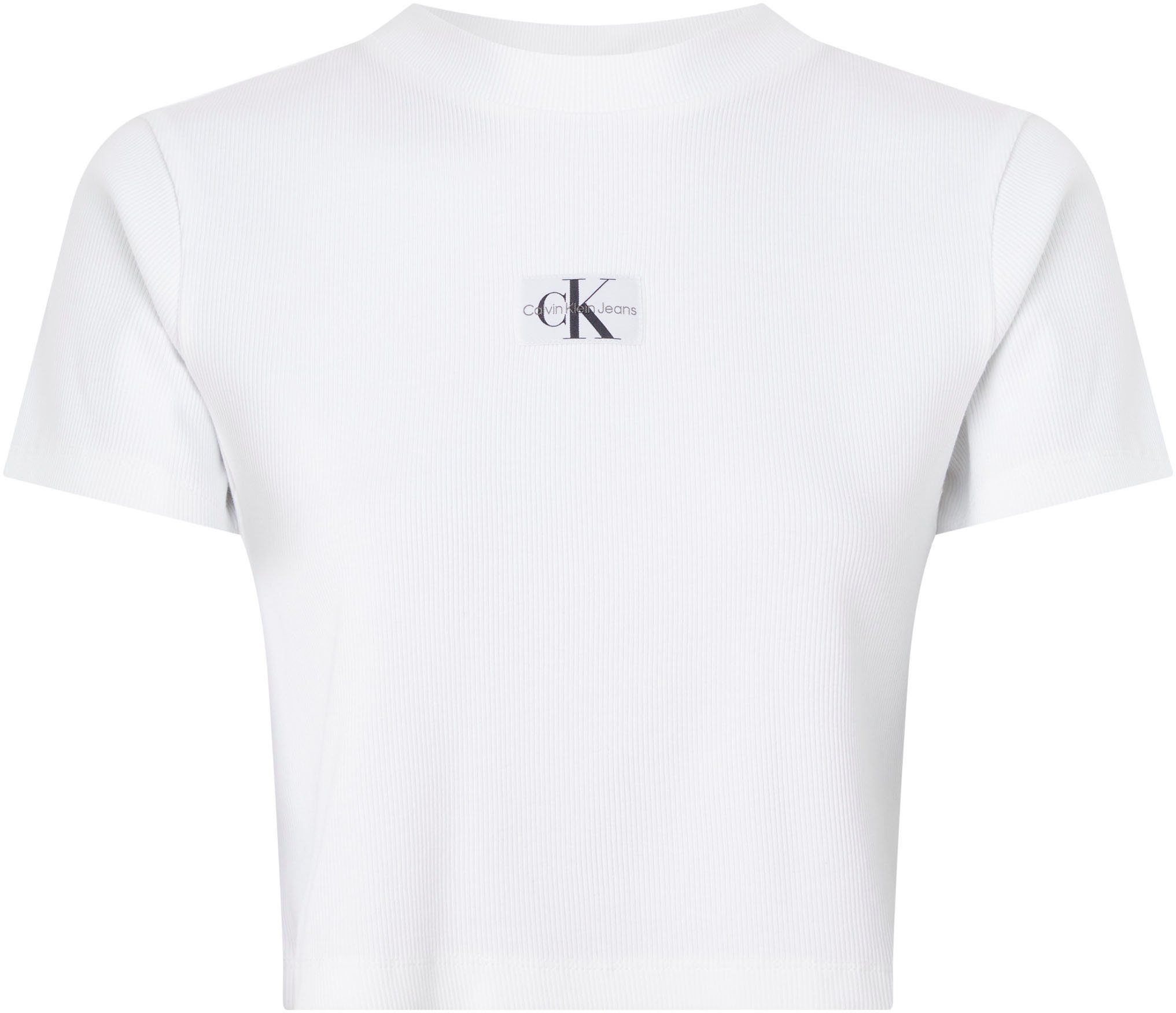 White T-Shirt TEE SLEEVE Calvin Klein SHORT RIB BADGE Bright Jeans