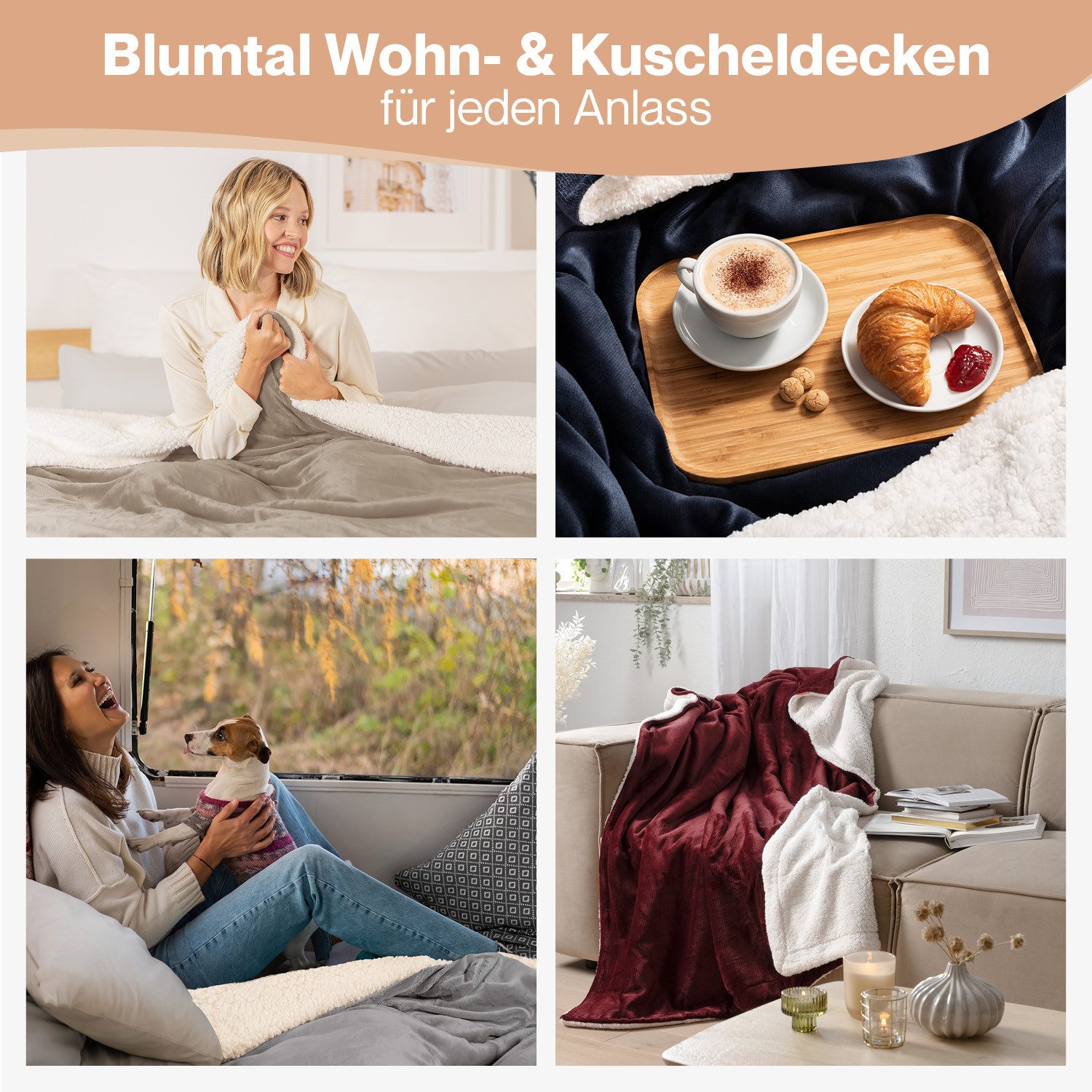 Wohndecke Premium Sherpa Kuscheldecke, Oeko-TEX Zertifiziert, Blumtal, Sofa Decke mit Dicker Sherpa-Innenseite, extra dick & wärmend – Bild 5 von 5