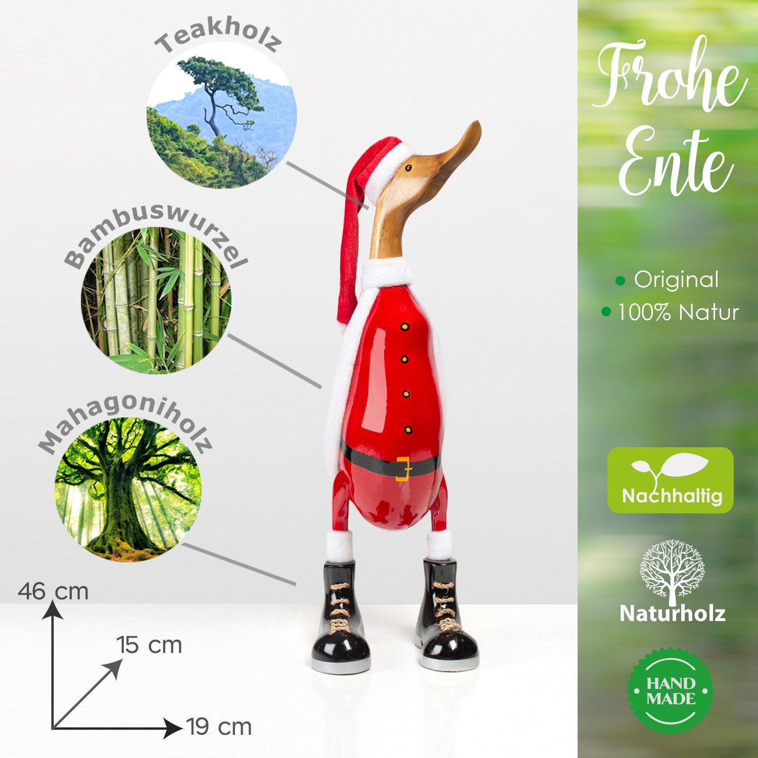 Rikmani Dekofigur Holzfigur Ente, Winterdeko, Weihnachtsdeko, günstig online kaufen