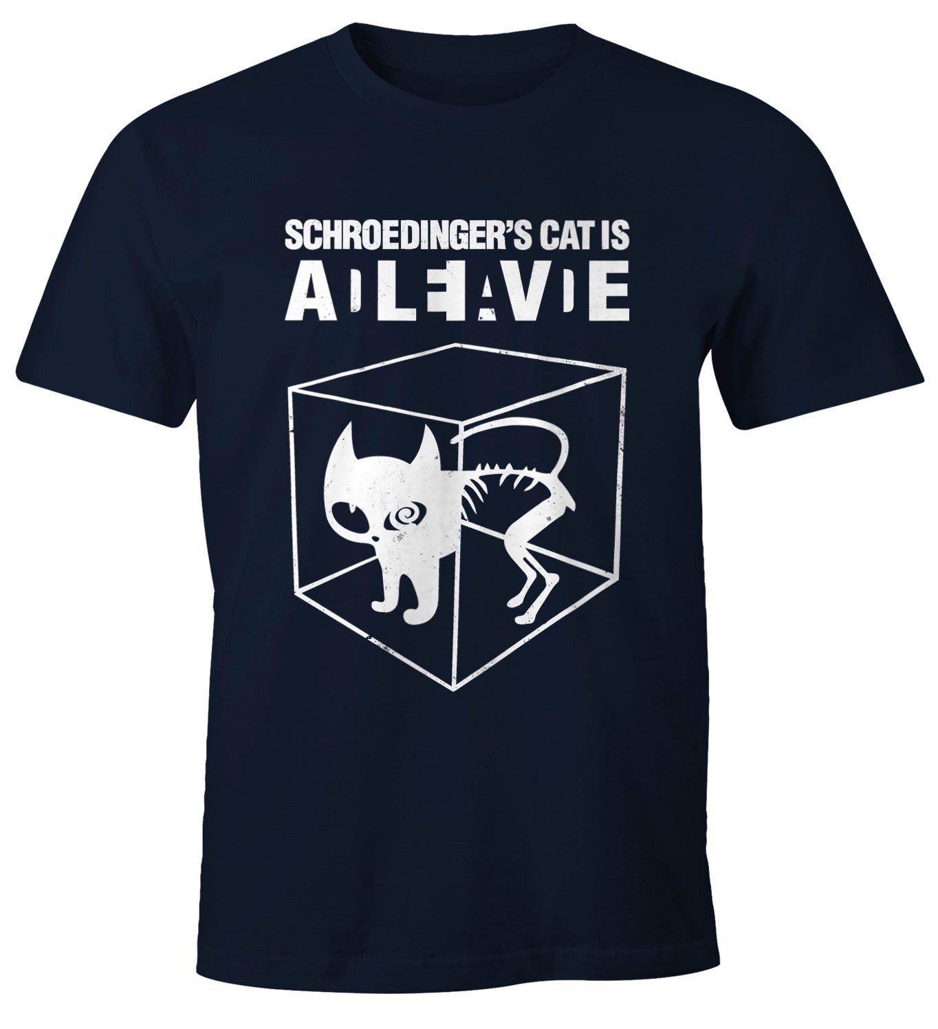 Print-Shirt Schroedingers Katze Herren T-Shirt Fun-Shirt Moonworks®
