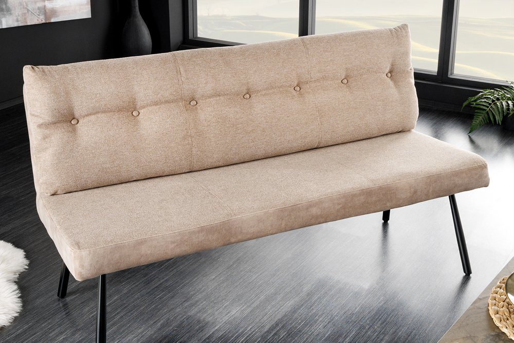 riess-ambiente Sitzbank BIG GEORGE 160cm champagner beige - Samt, Strukturstoff, Metall-Beine (Einzelartikel, 1-St), mit Taschenfederkern & Rückenlehne – ideal für Esszimmer oder Küche
