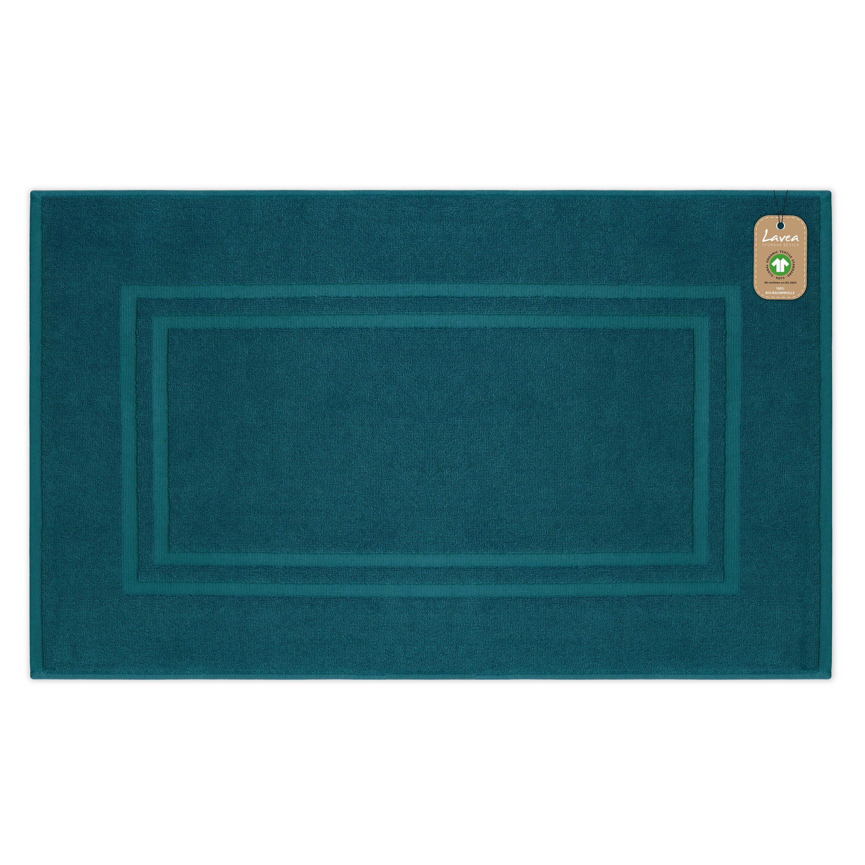 Lavea Badematte Bali Badvorleger Duschvorleger 50x80cm, Höhe 20 mm, Walkfrottee, mit Bordüre, plegeleicht, beidseitig nutzbar, strapazierfähig, Bio-Baumwolle, rechteckig, 1-tlg., 850 g/m² Frottierqualität, saugstark, GOTS-zertifiziert