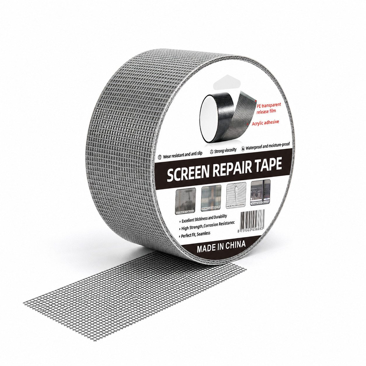 JASLIFE Fliegengitter-Gewebe Reparaturband 5 cm x 2 m selbstklebend für Fenster & Türen, (Einzelartikel, 1 Rolle Reparaturband), selbstklebend, zuschneidbar, wasserfest, feinmaschig, stark haftend