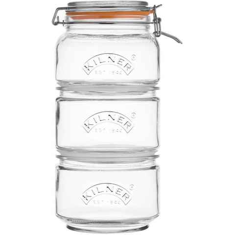 KILNER Vorratsglas, Edelstahl, Glas, (Set, 3-tlg., 2 x 0,88Liter, 1 x 0,9 Liter)