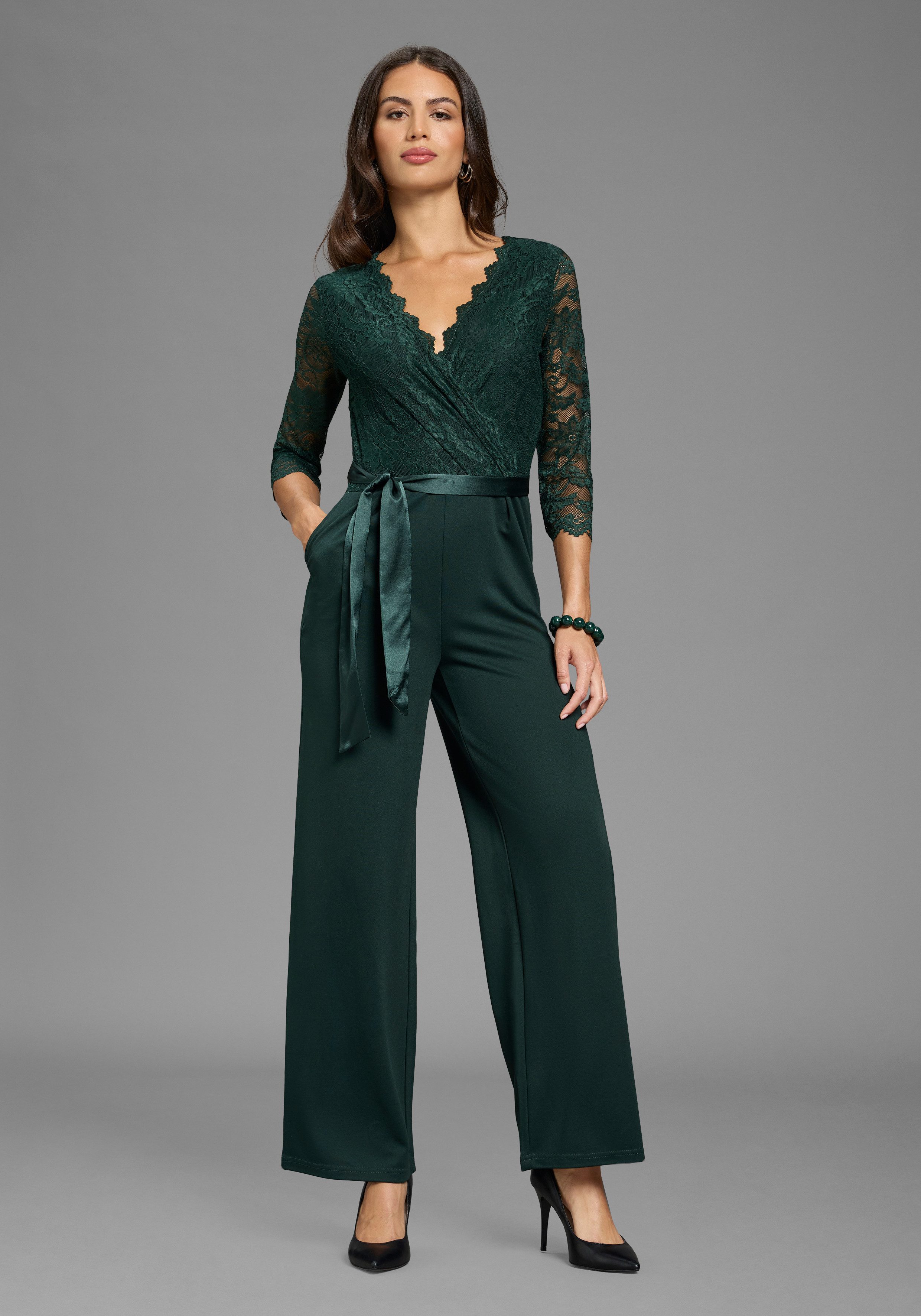 Laura Scott Jumpsuit mit Spitzenoberteil, elastischer Materialmix