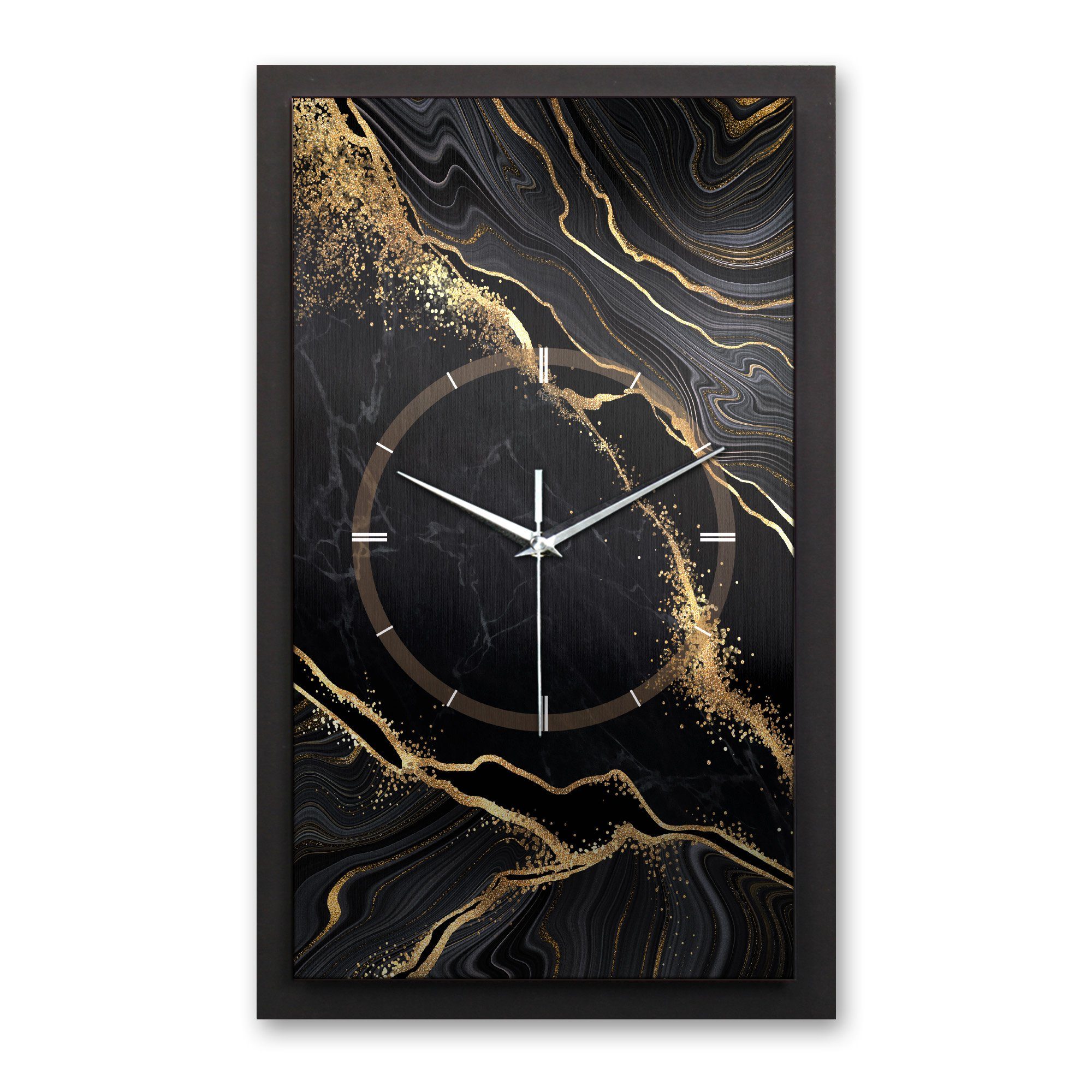 Kreative Feder Wanduhr 3D Designer-Wanduhr Black & Gold Waves (ohne Ticken; Funk- oder Quarzuhrwerk; elegant, außergewöhnlich, modern)