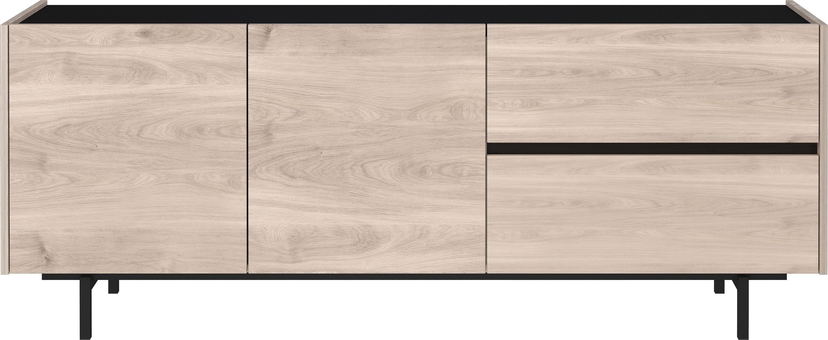 freiraum Lowboard CANTORIA, 2 Türen, 2 Schübe, Castello-Eiche-Dekor/Schwarz - 162x63x40cm (BxHxT)