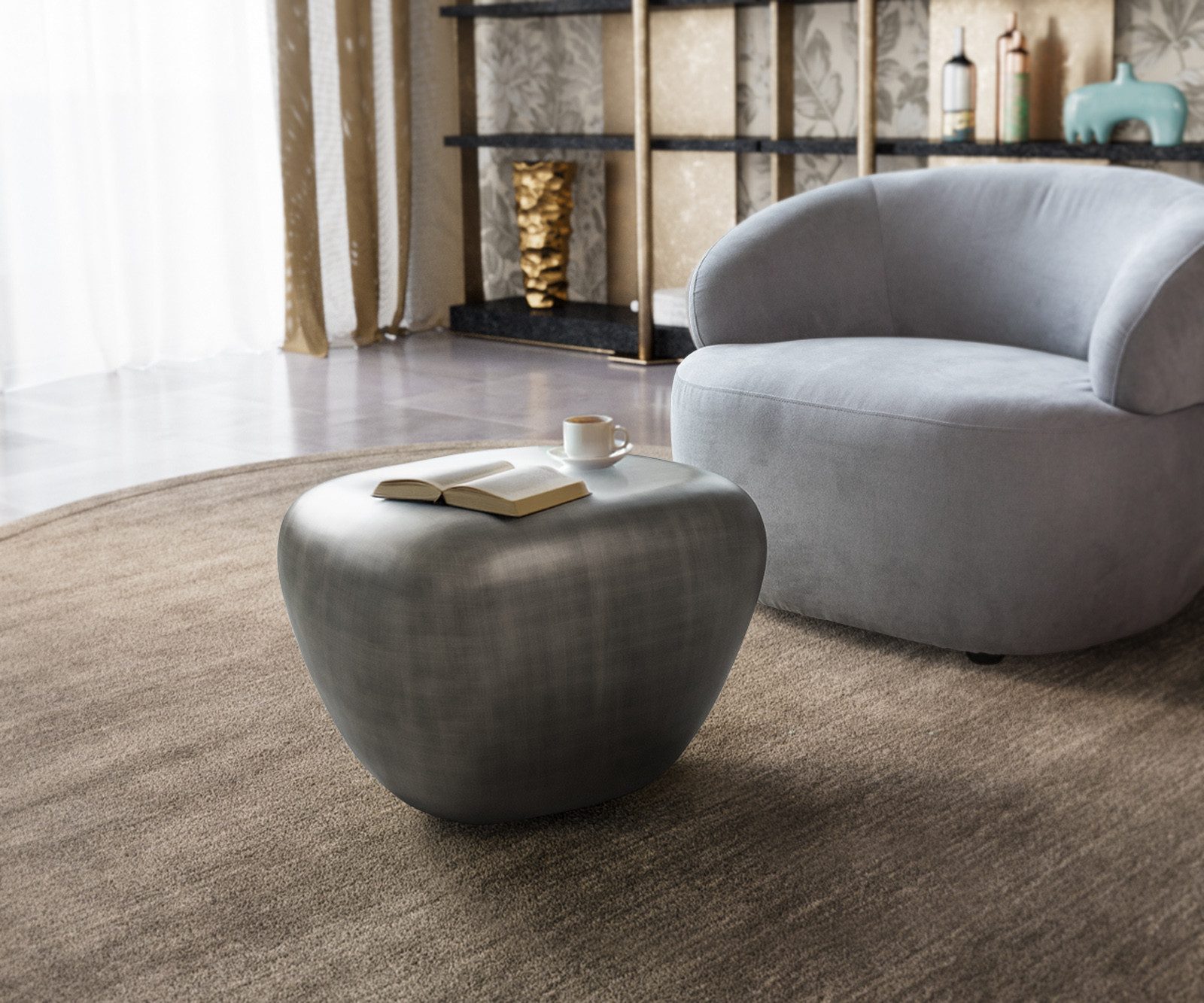 DELIFE Couchtisch Caramia, Metallic Silber 65x55 cm Couchtisch