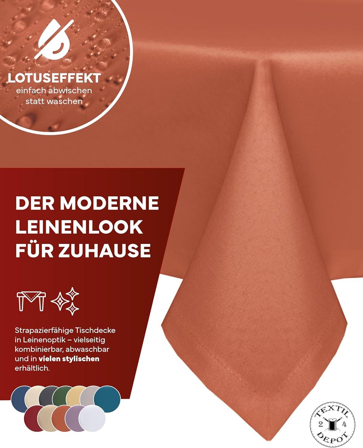 texpot Tischdecke Lotuseffekt Leinenoptik Bügelfrei Fleckschutz wasserabweißend (1-tlg) – Bild 4 von 5
