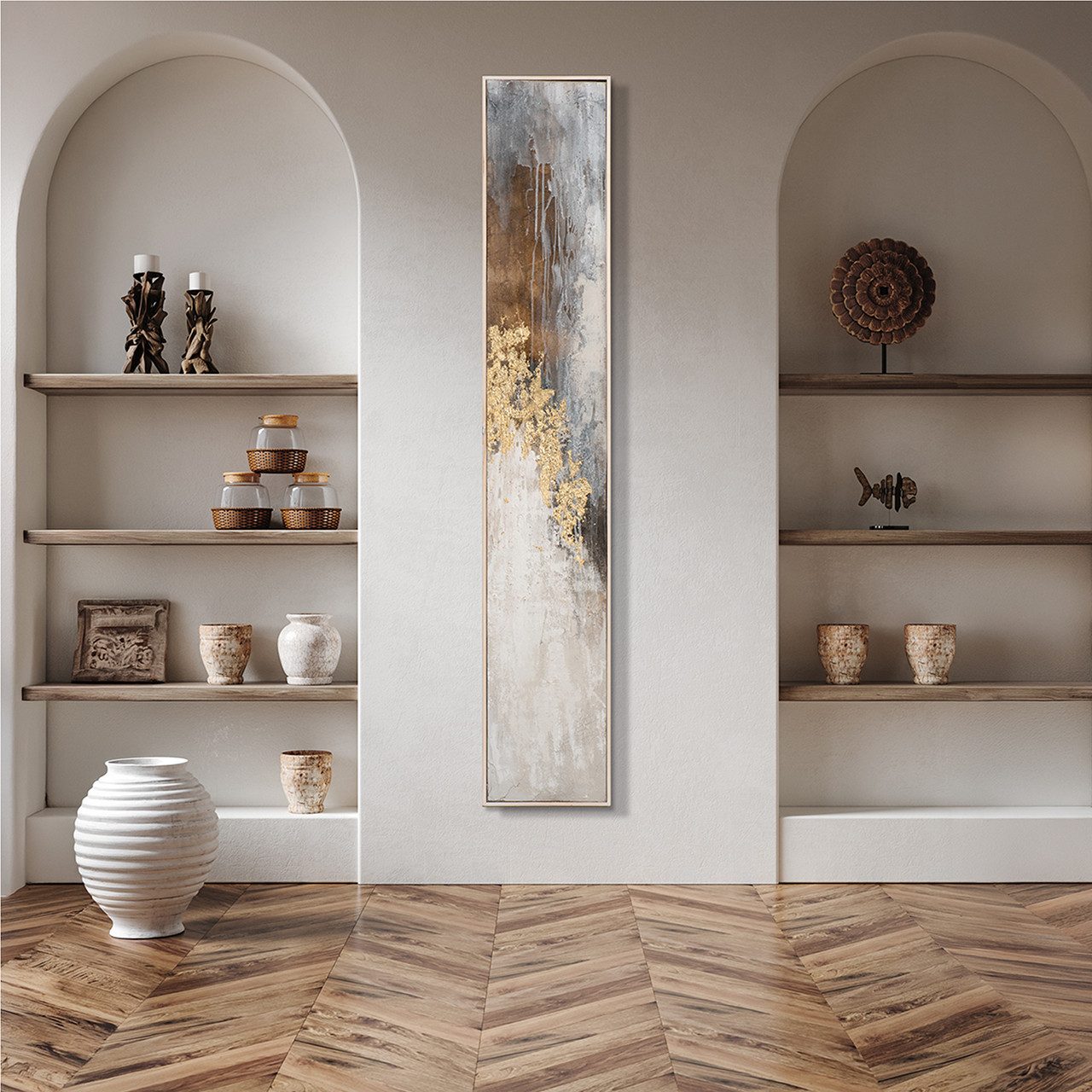 ArtUniverse Gemälde Abstrakte Farbkomposition mit goldenen Akzenten 27 x 152 cm, Abstrakt