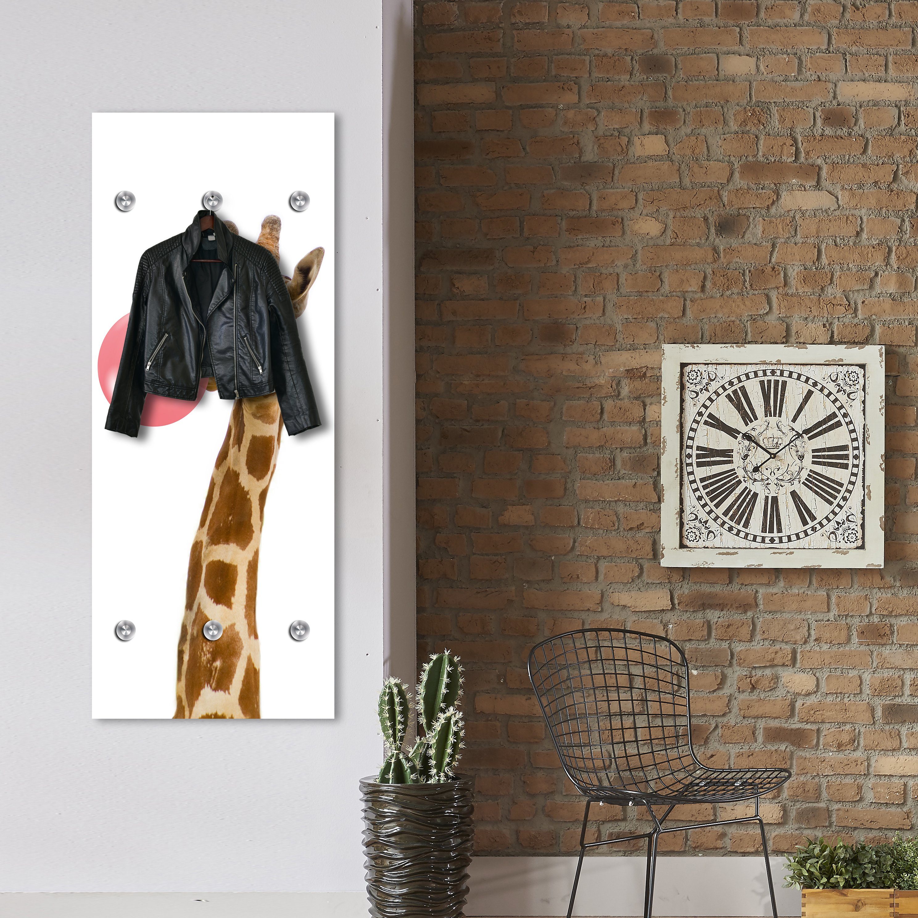 queence Wandgarderobe Giraffe Edelstahlhaken hochwertigem 50x120 (1 St), cm Garderobe mit - Kaugummiblase aus mit - Acrylglas