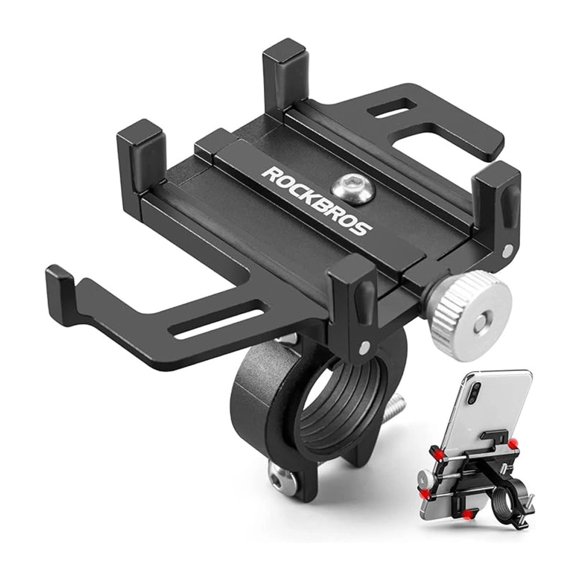 ROCKBROS Handy-Halterung Fahrrad-Handyhalter aus Aluminiumlegierung Schwarz