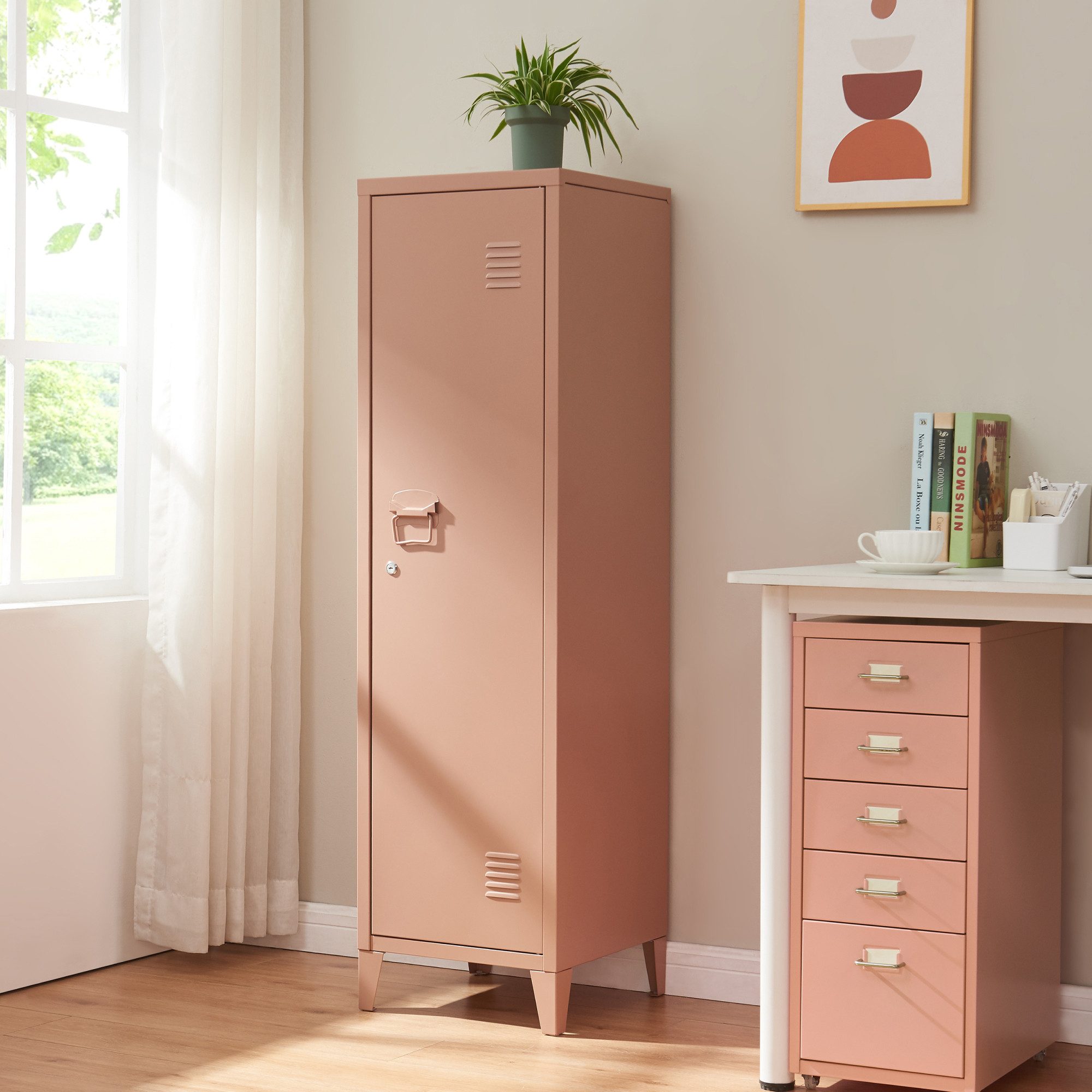 en.casa Spind »Kurikka« Einzelspind 137x38x38cm abschließbar Stahl Hellbraun